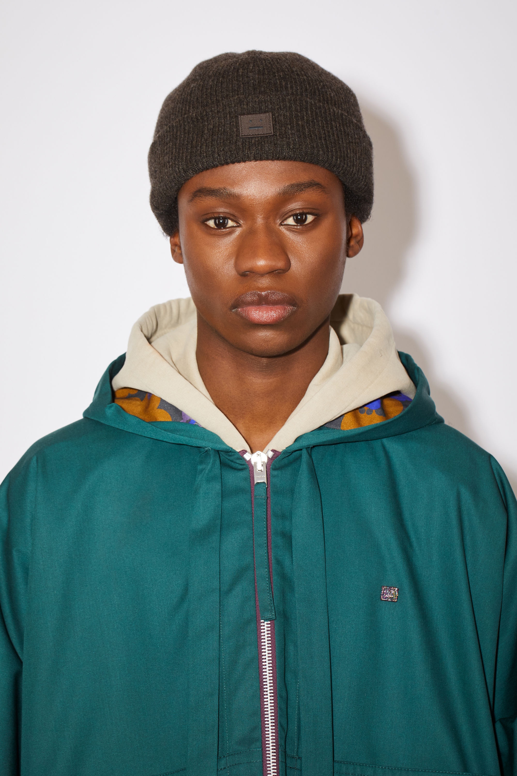 Ribbed knit beanie hat - Grey/brown melange - 3
