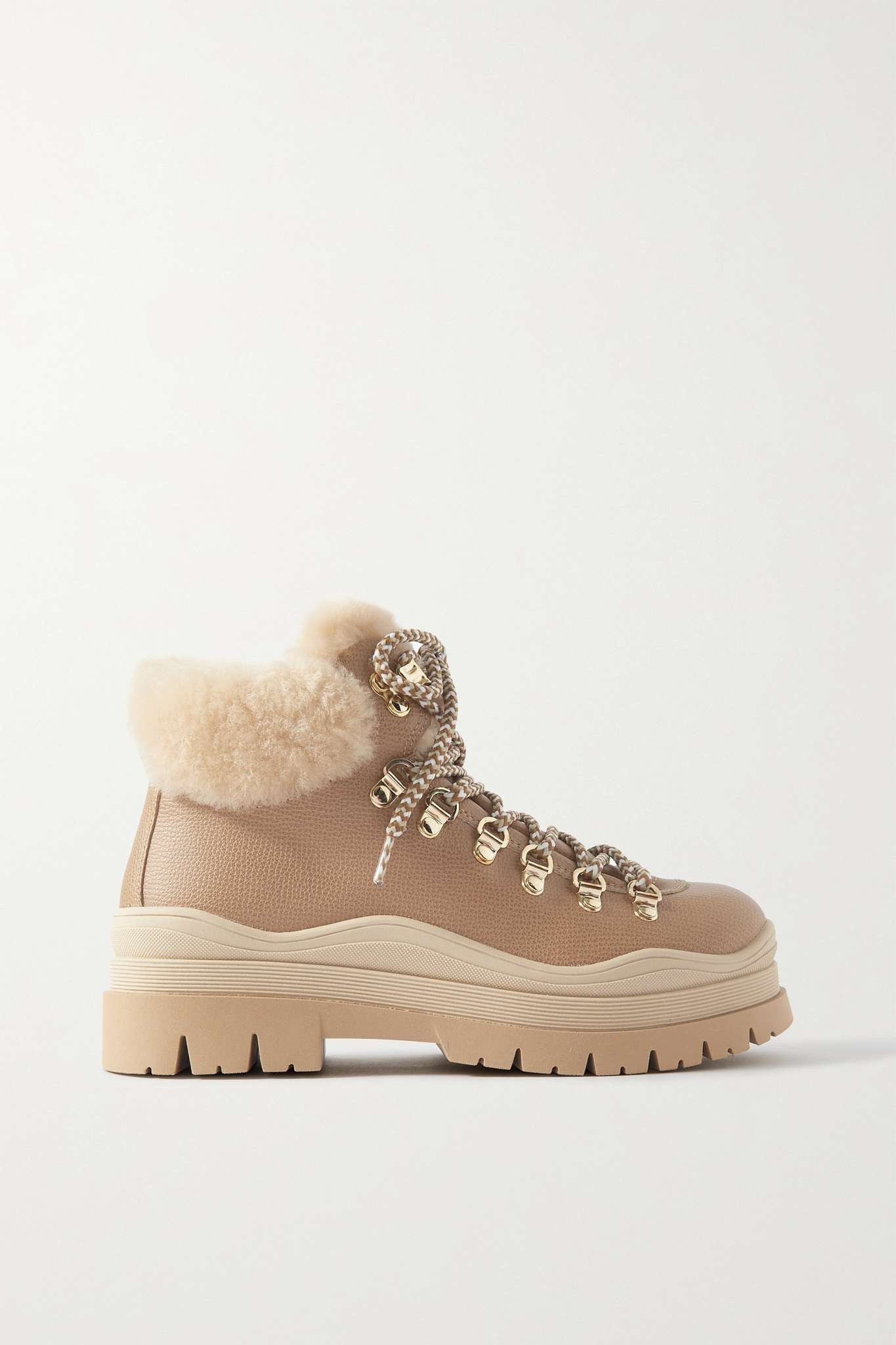 Arosa shearling-trimmed textured-leather hiking boots - 1