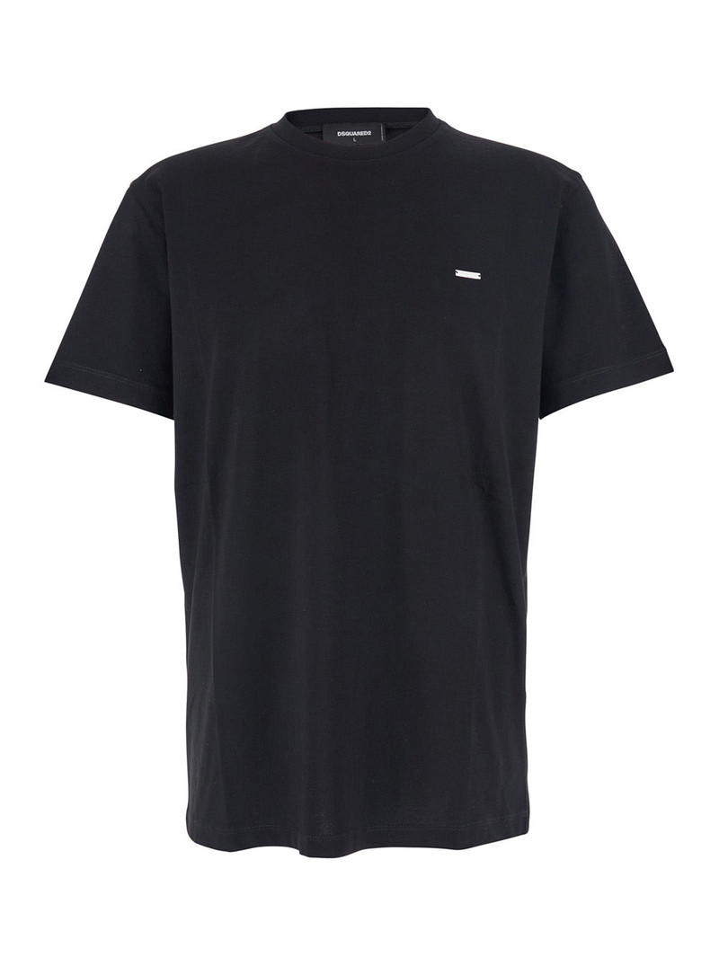 Dsquared2 Men Black Crewneck T-Shirt With Patch Logo On The Front In Cotton Man 1