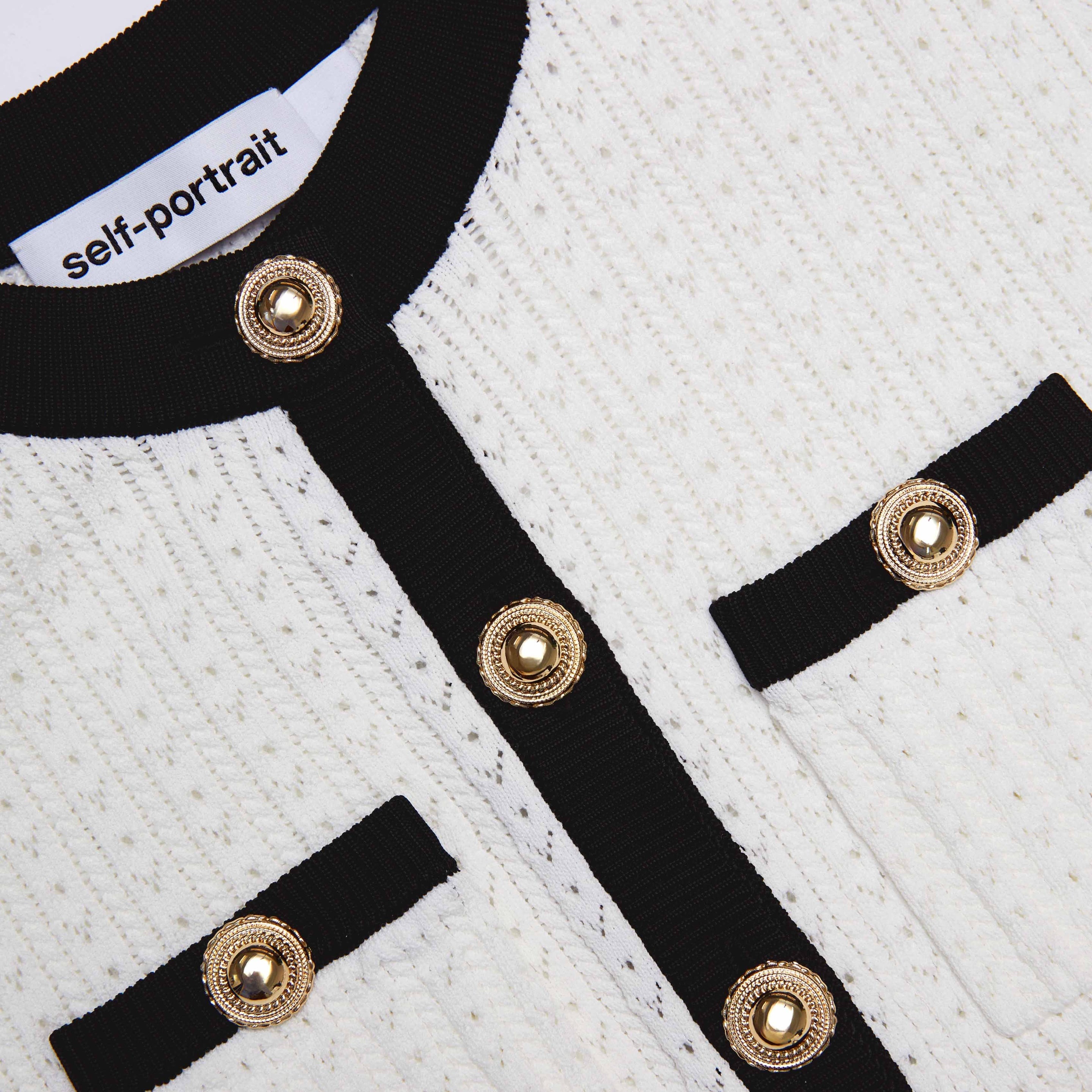 White Pointelle Knit Contrast Midi Dress - 5