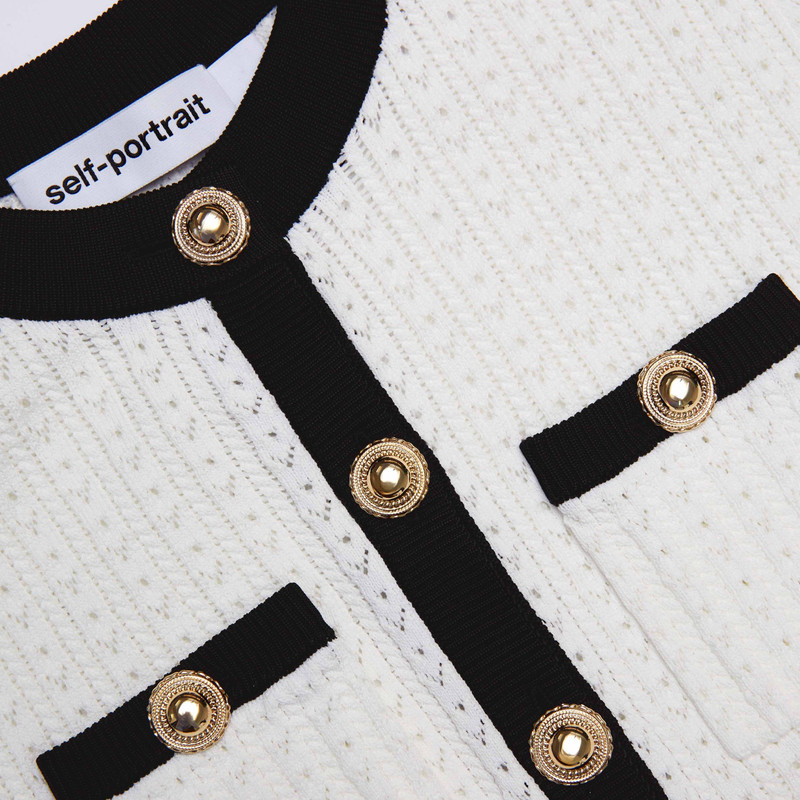 White Pointelle Knit Contrast Midi Dress 5