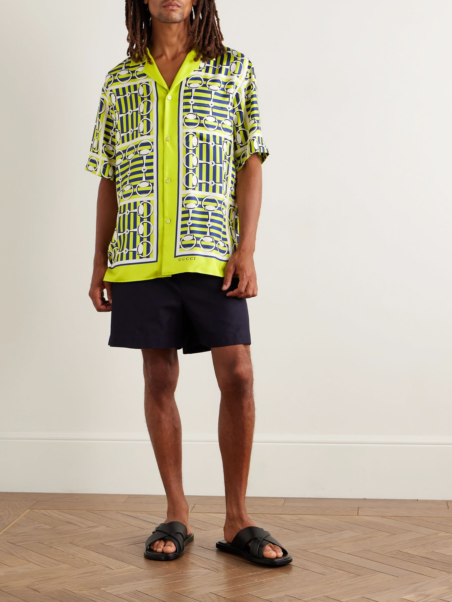 Lido Camp-Collar Printed Silk-Twill Shirt Yellow - 2