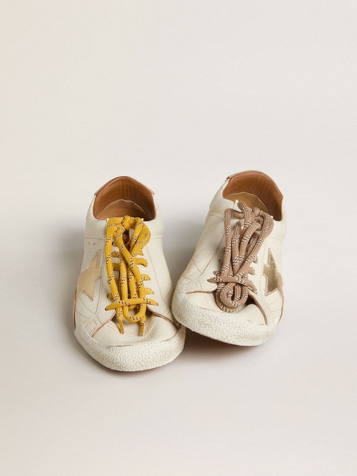 Men's True-Star in white nappa leather with gold foiled leather star and beige suede heel tab - 4