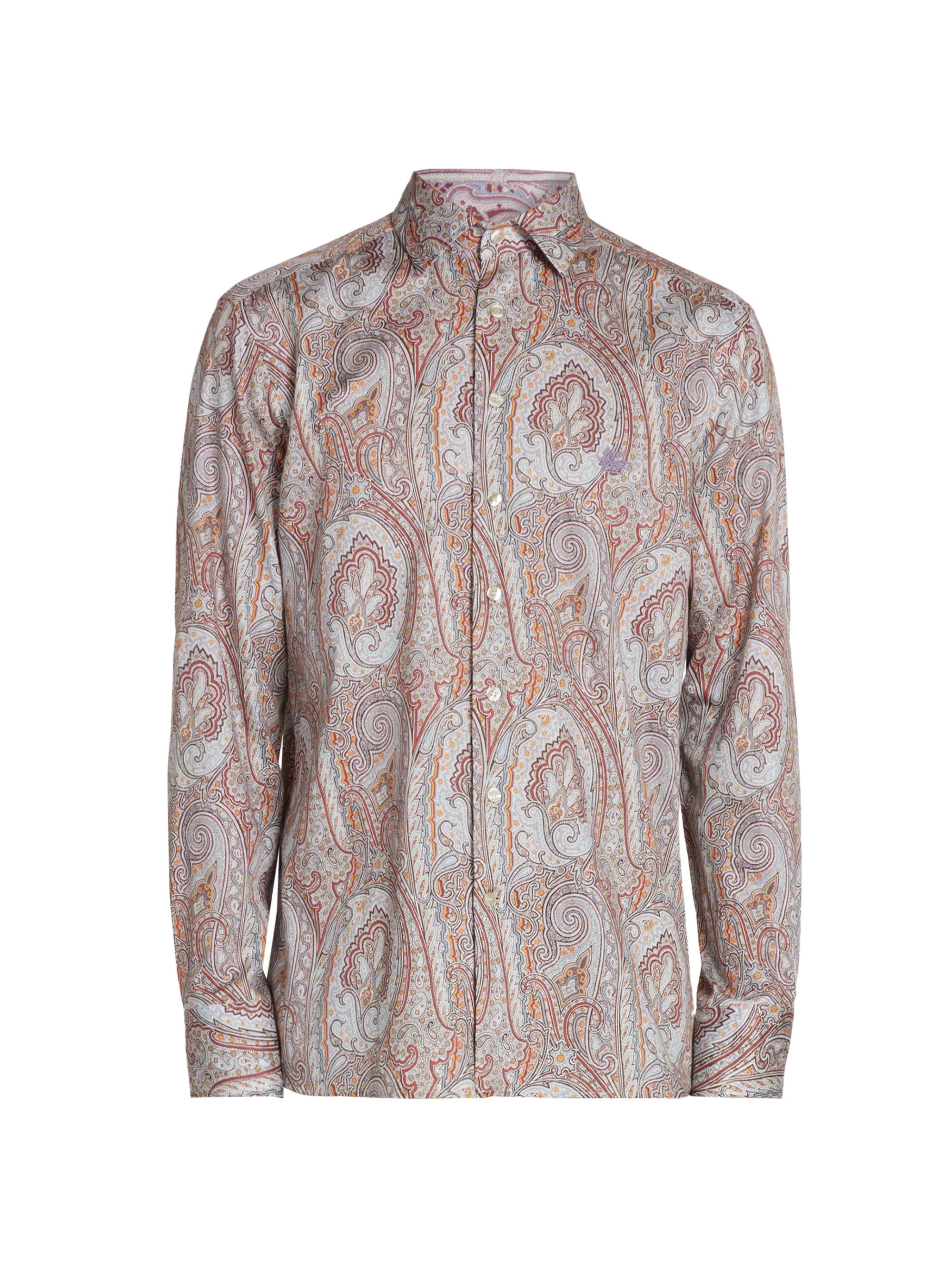 Men's Paisley Cotton Button-Front Shirt - Printed Grey Base - 1