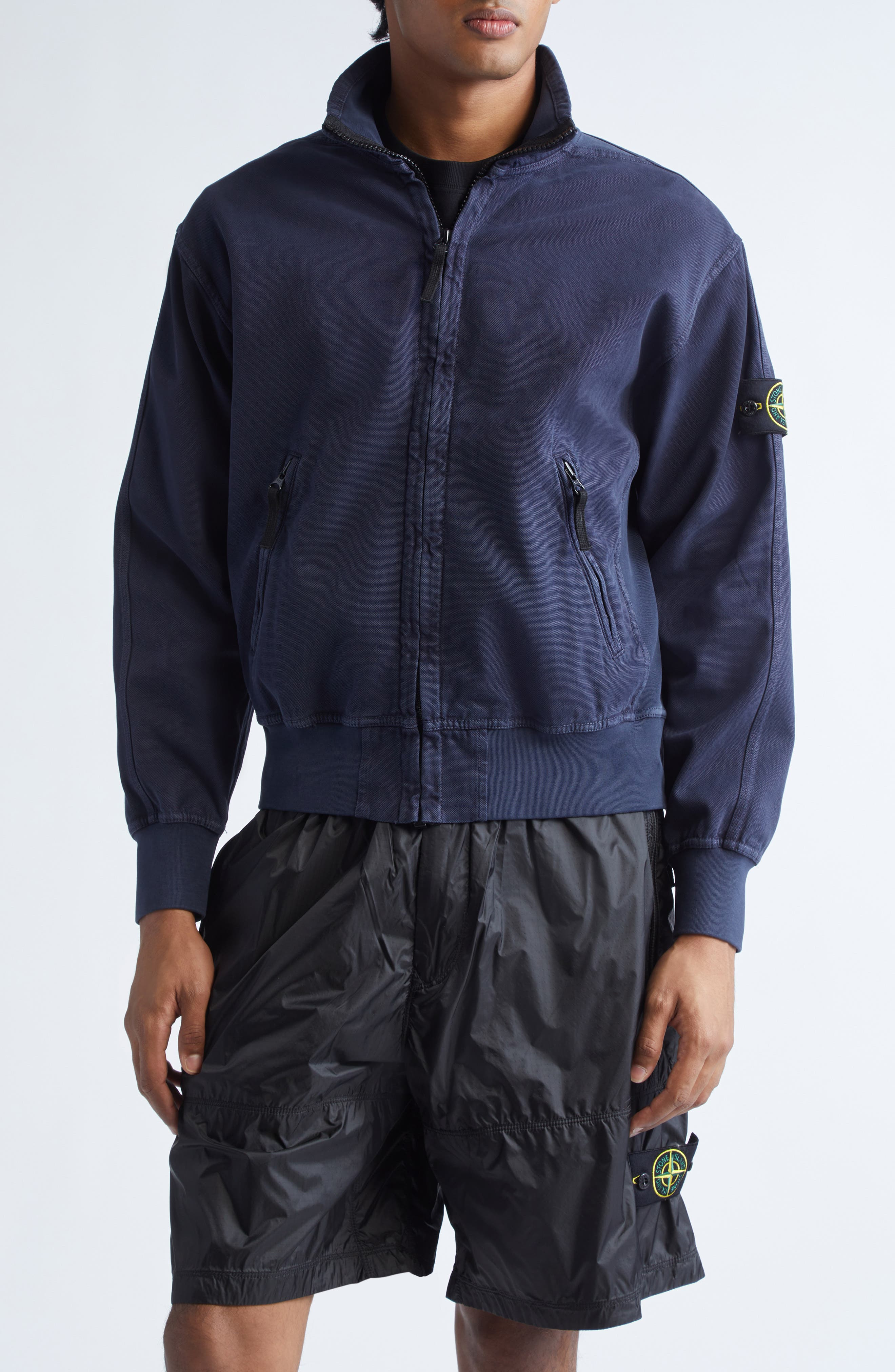 Stone Island Organic Cotton Fleece Zip Track Jacket in V0126 Ink at Nordstrom - 1
