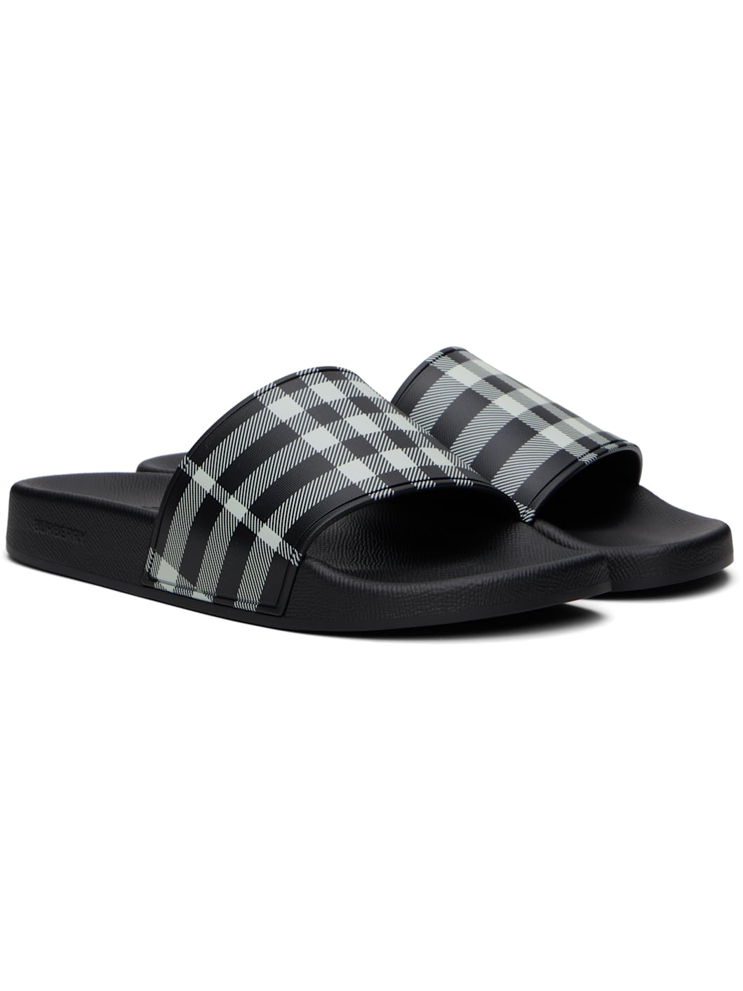 【BURBERRY】 CHECK POOL SLIDE Burberry Black & White Check Pool Slides Burberry