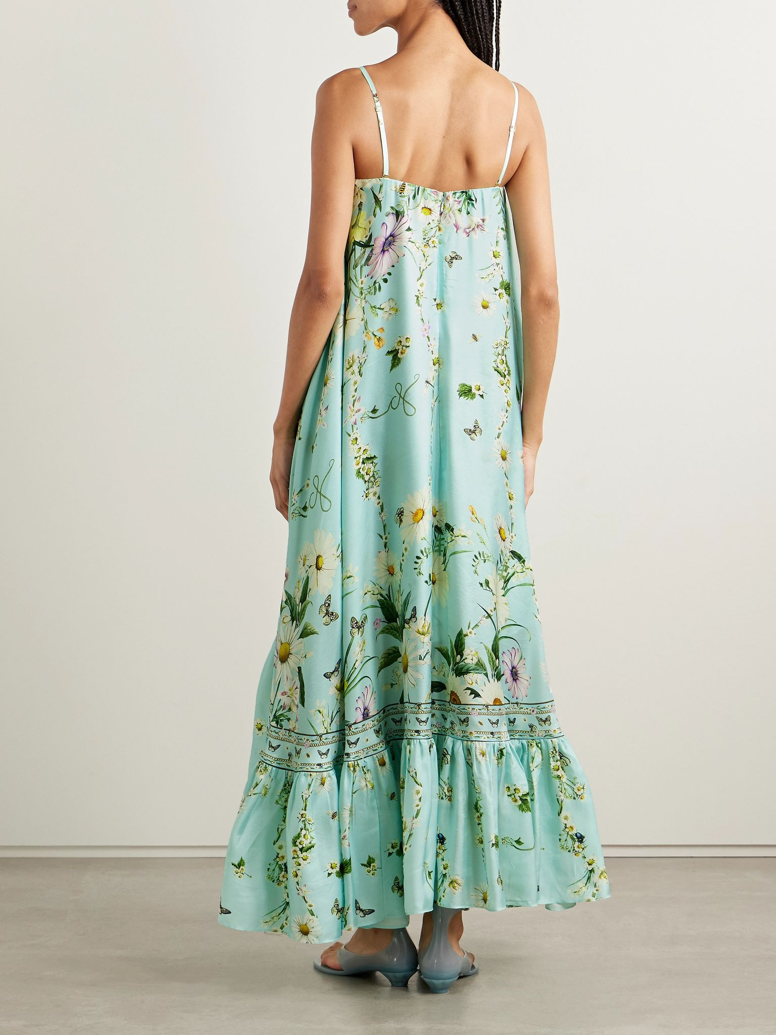 Strapless floral-print silk-twill maxi dress Turquoise - 3