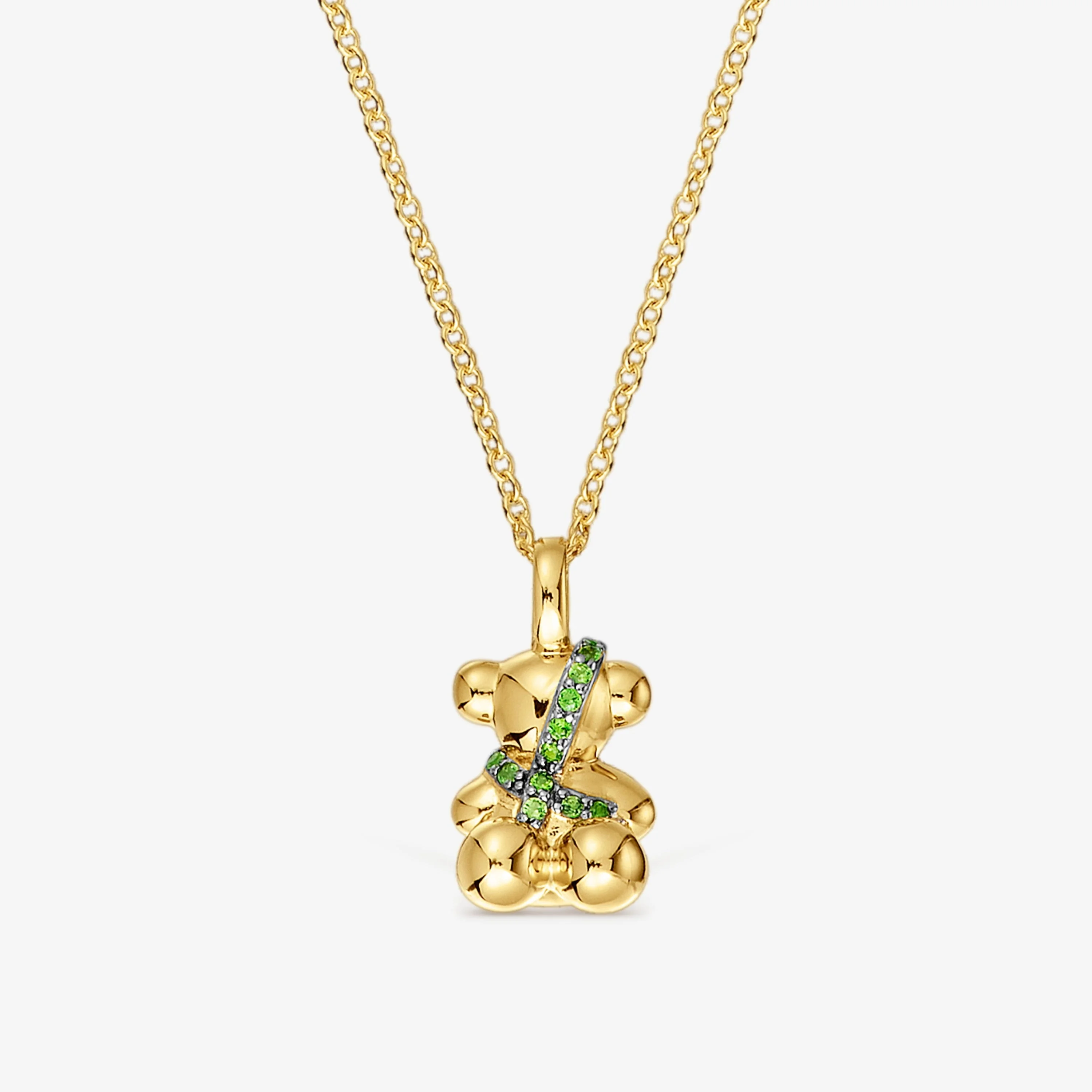 Medium 18K gold vermeil bear Necklace with chrome diopside Lligat - 1