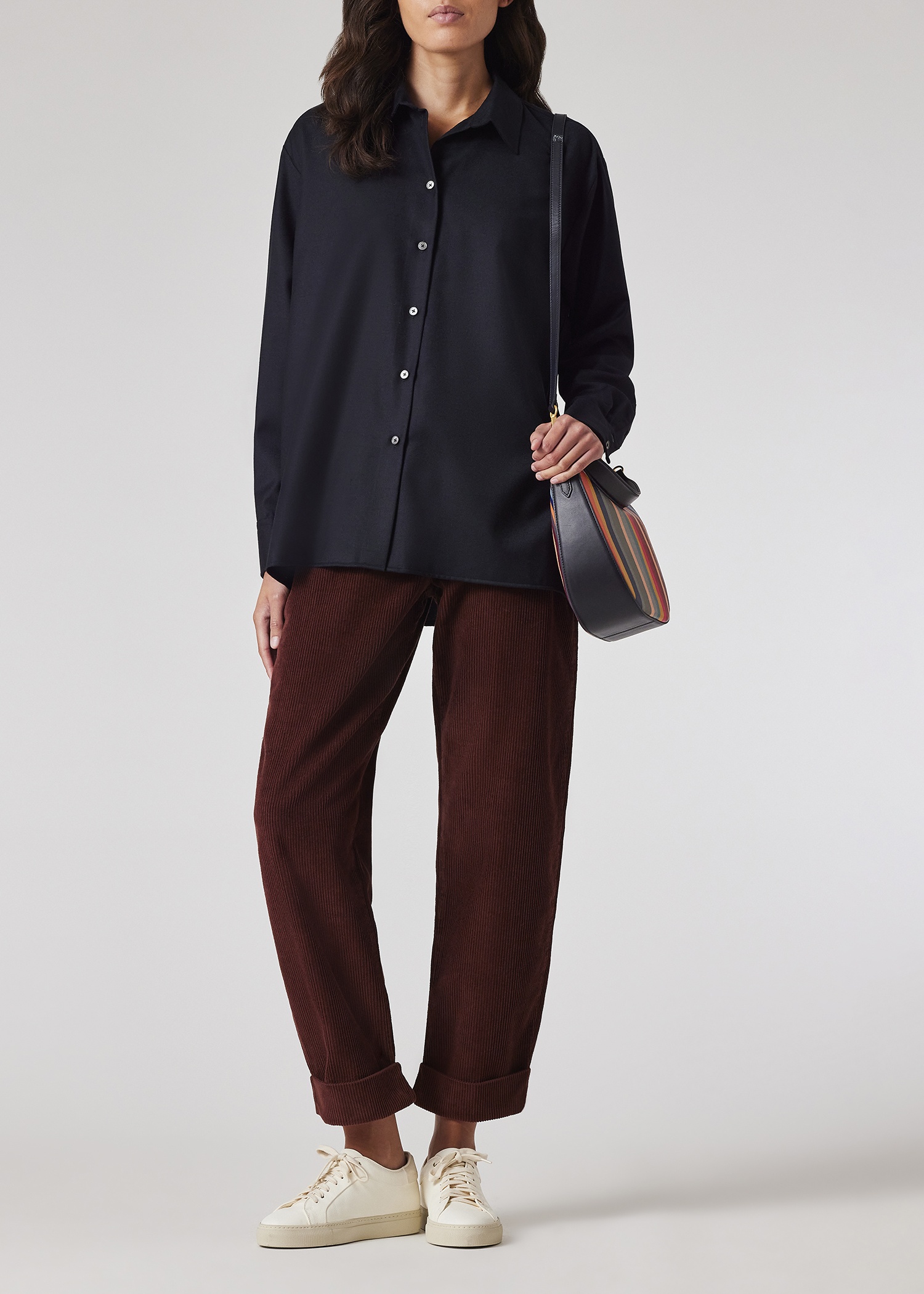 Women's Brown Corduroy Barrel Leg Trousers - 4