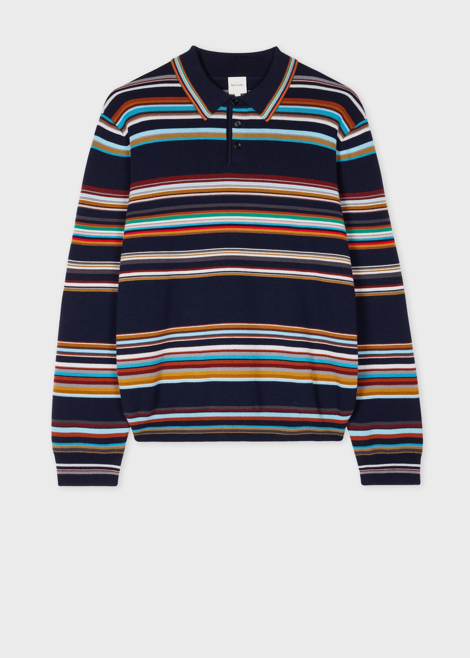 Navy 'Signature Stripe' Merino Wool Knitted Polo Shirt - 1