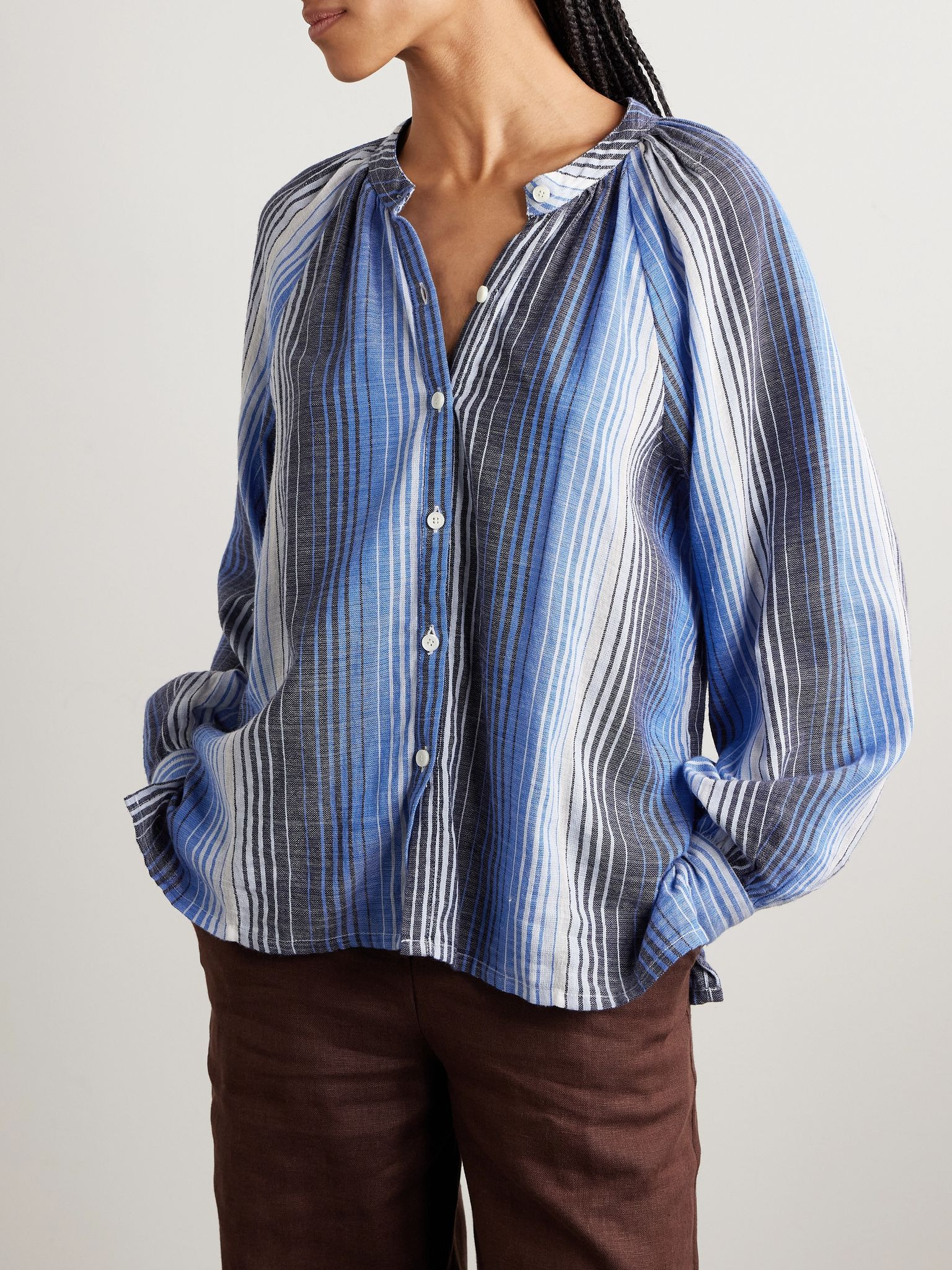 Mita striped cotton-gauze blouse Bright blue - 3