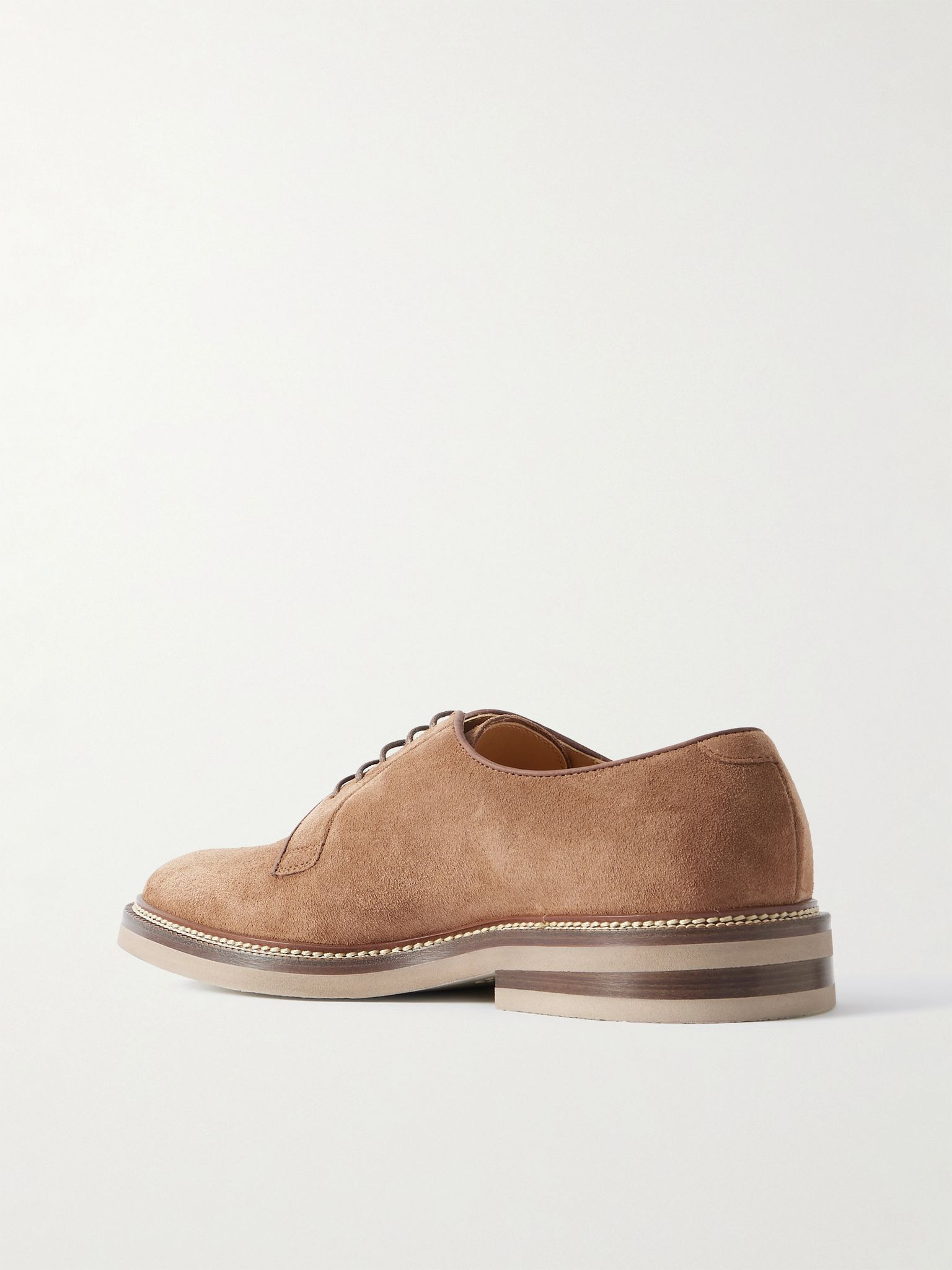 Leather-Trimmed Suede Derby Shoes Brown - 4