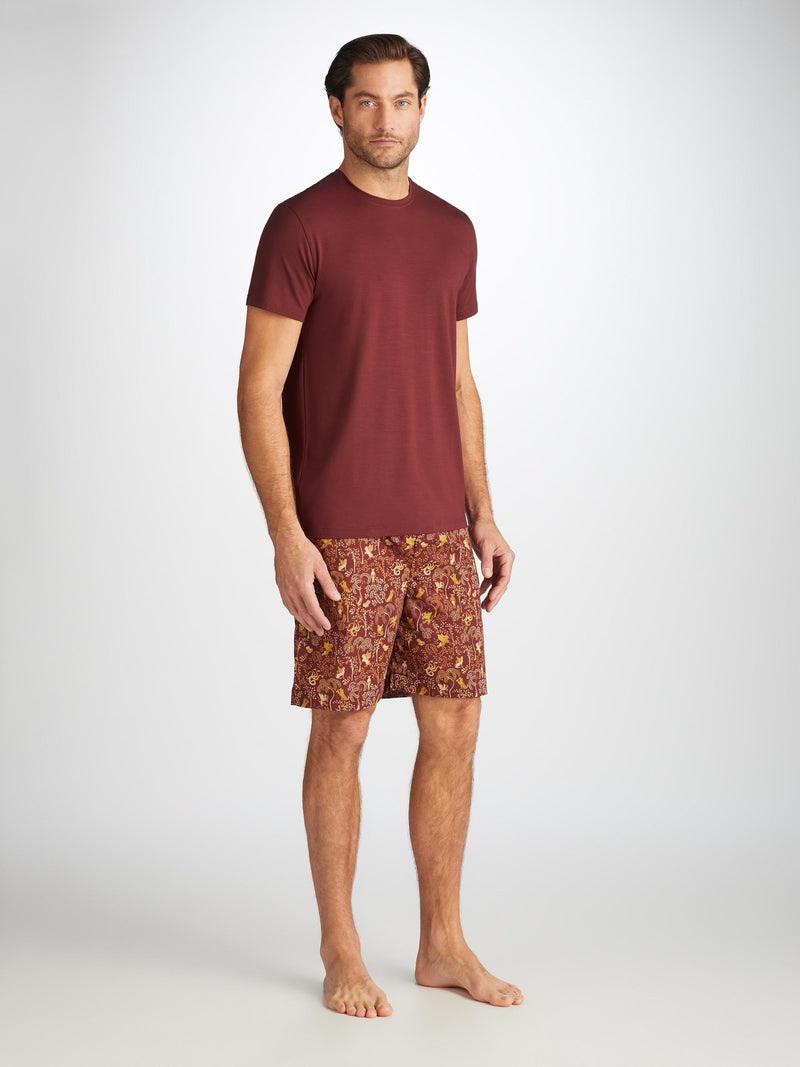 Derek Rose Men's T-Shirt Basel Micro Modal Stretch Burgundy outlook