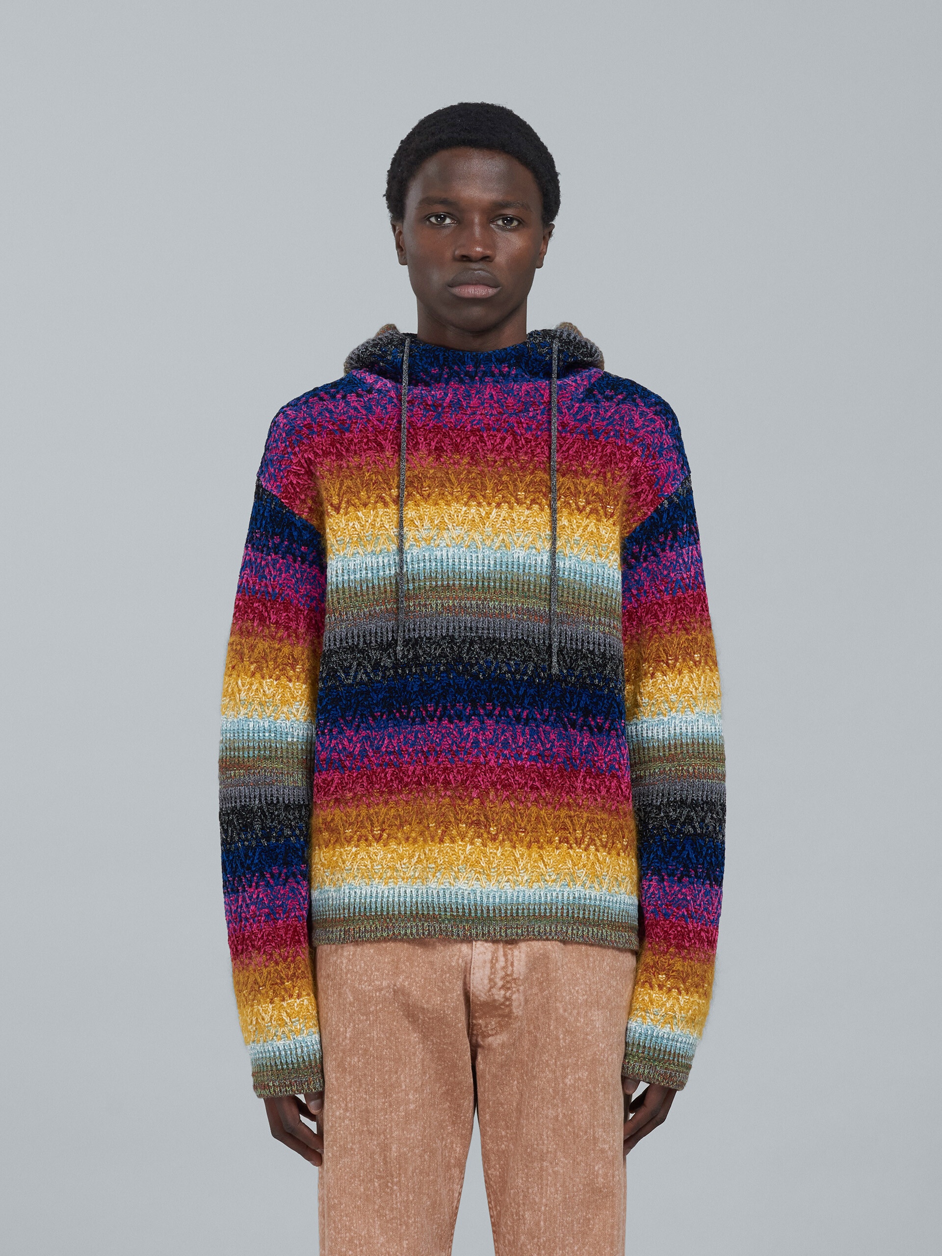 VISCOSE AND WOOL HOODED CREWNECK SWEATER - 2