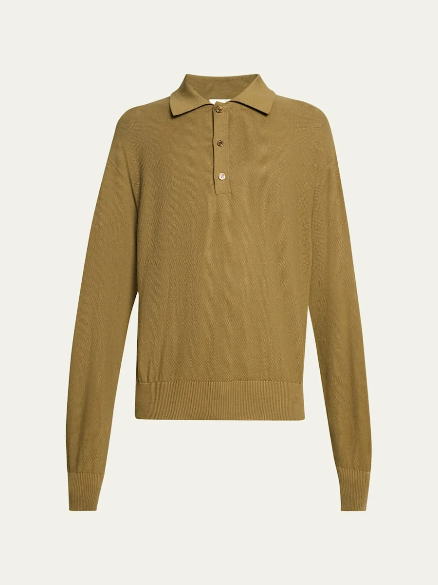 Men's Cotton Knit Polo Sweater - 1