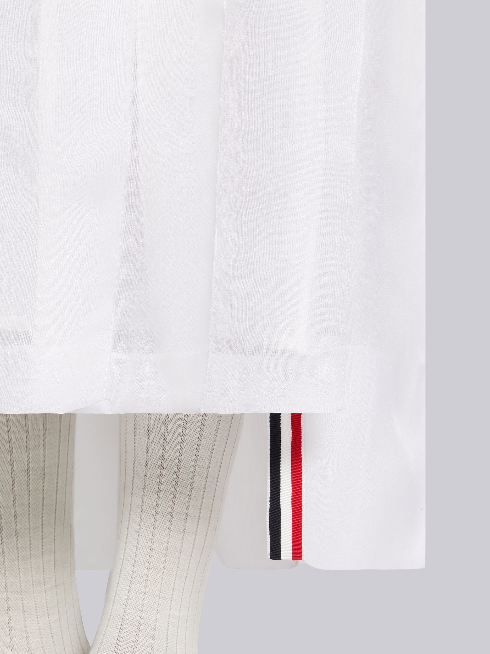 White Double Silk Organza Stripe Waistband Dropped Back Trouser Length Pleated Skirt - 5