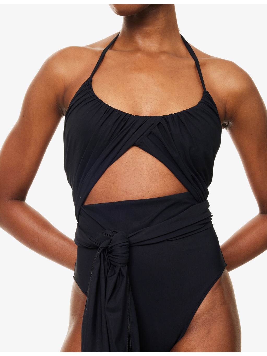 Halter-Neck Draped Swimsuit - 5