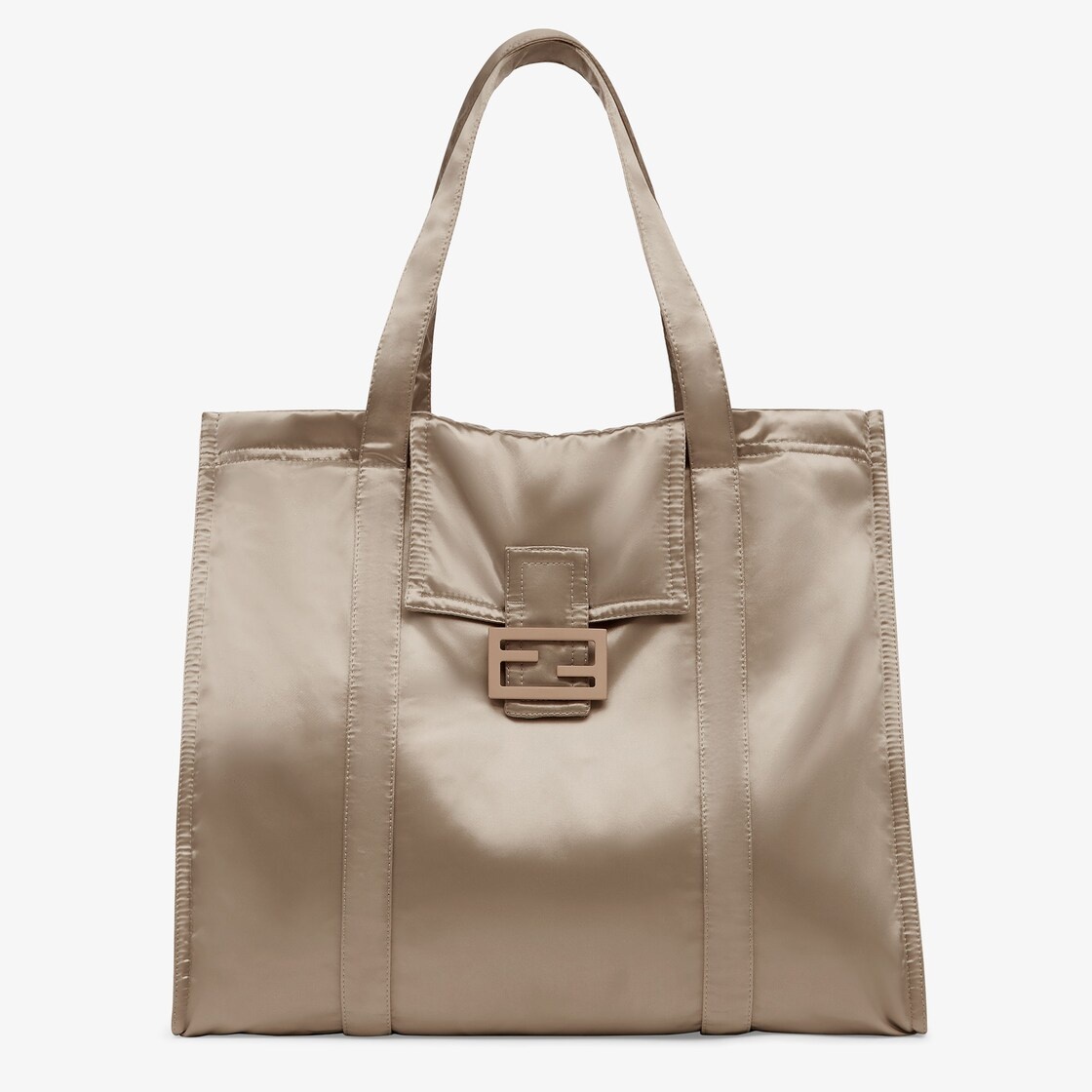Baguette shopping bag with double handles, flap and magnetic FF clasp. It folds, packs up and turns  - 1