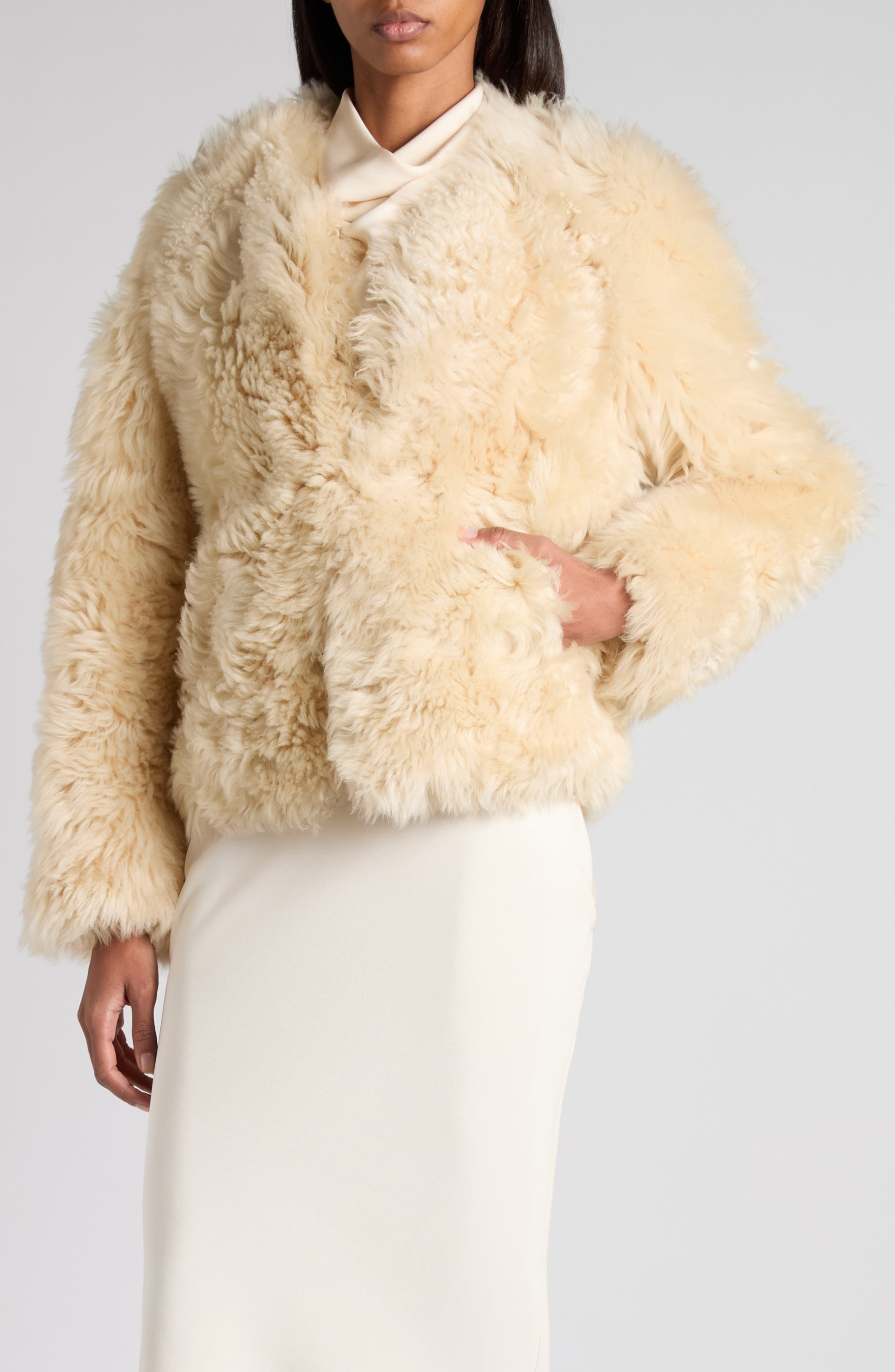 TOM FORD Curly Genuine Shearling Jacket in Off White at Nordstrom - 4
