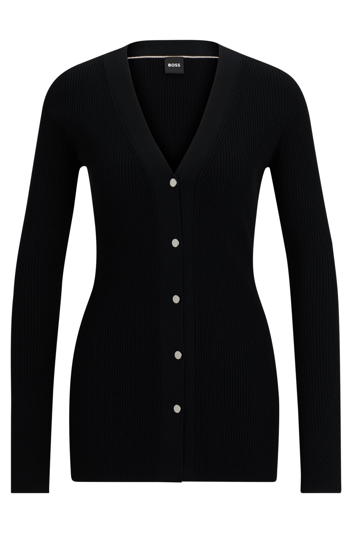 RIBBED CARDIGAN WITH METAL BUTTONS AND V-NECKLINE - 1