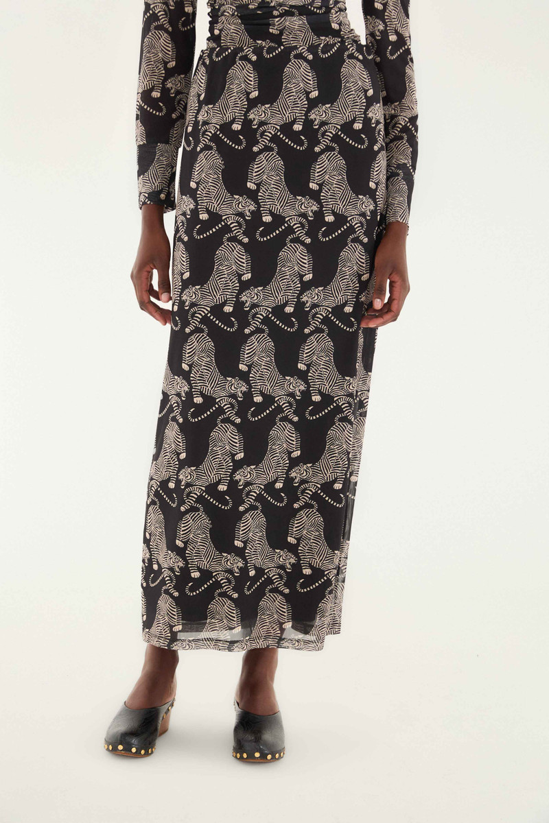 FARM RIO Black Striped Tigers Tulle Maxi Skirt outlook
