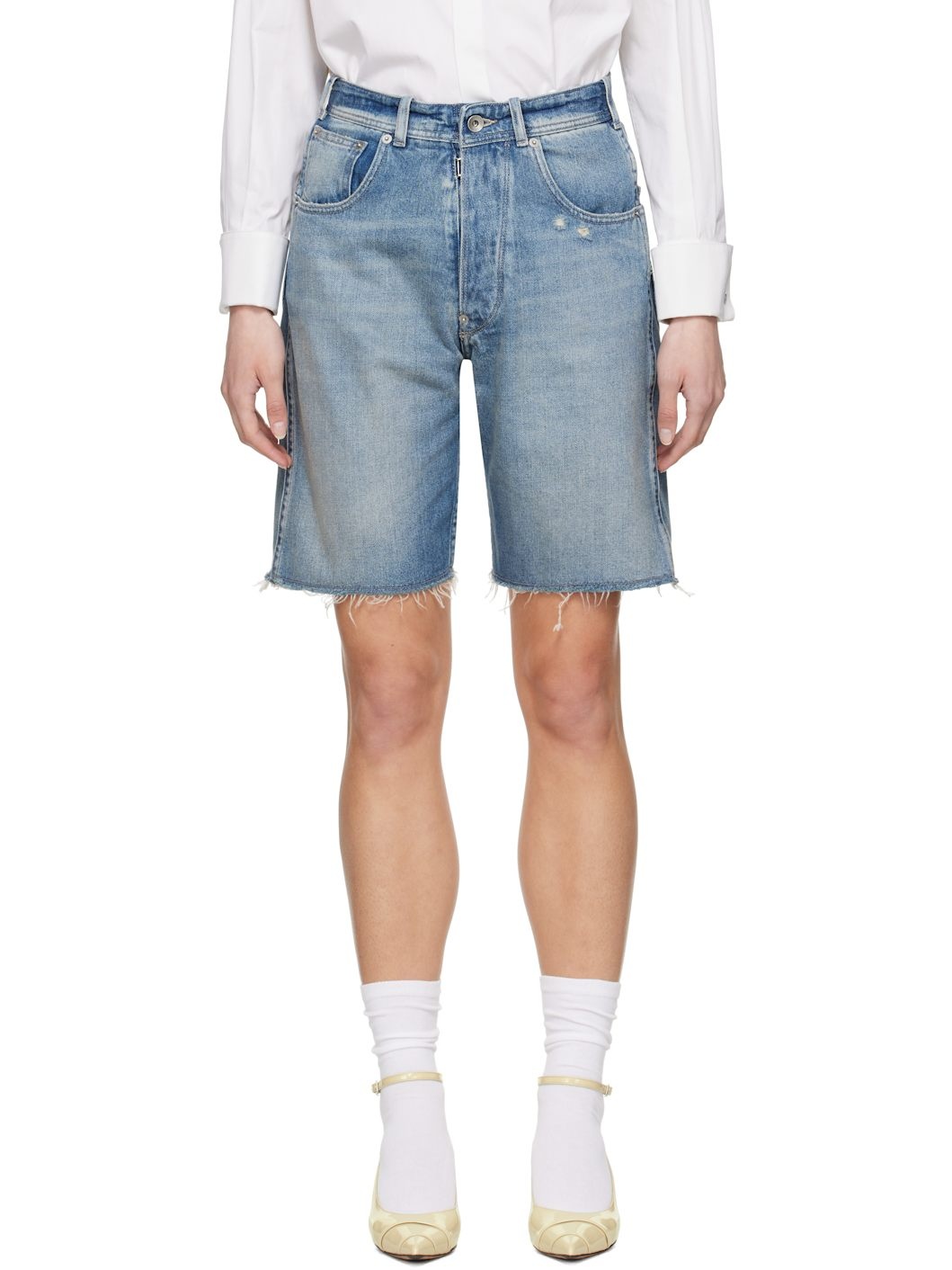 Blue Faded Denim Shorts - 1