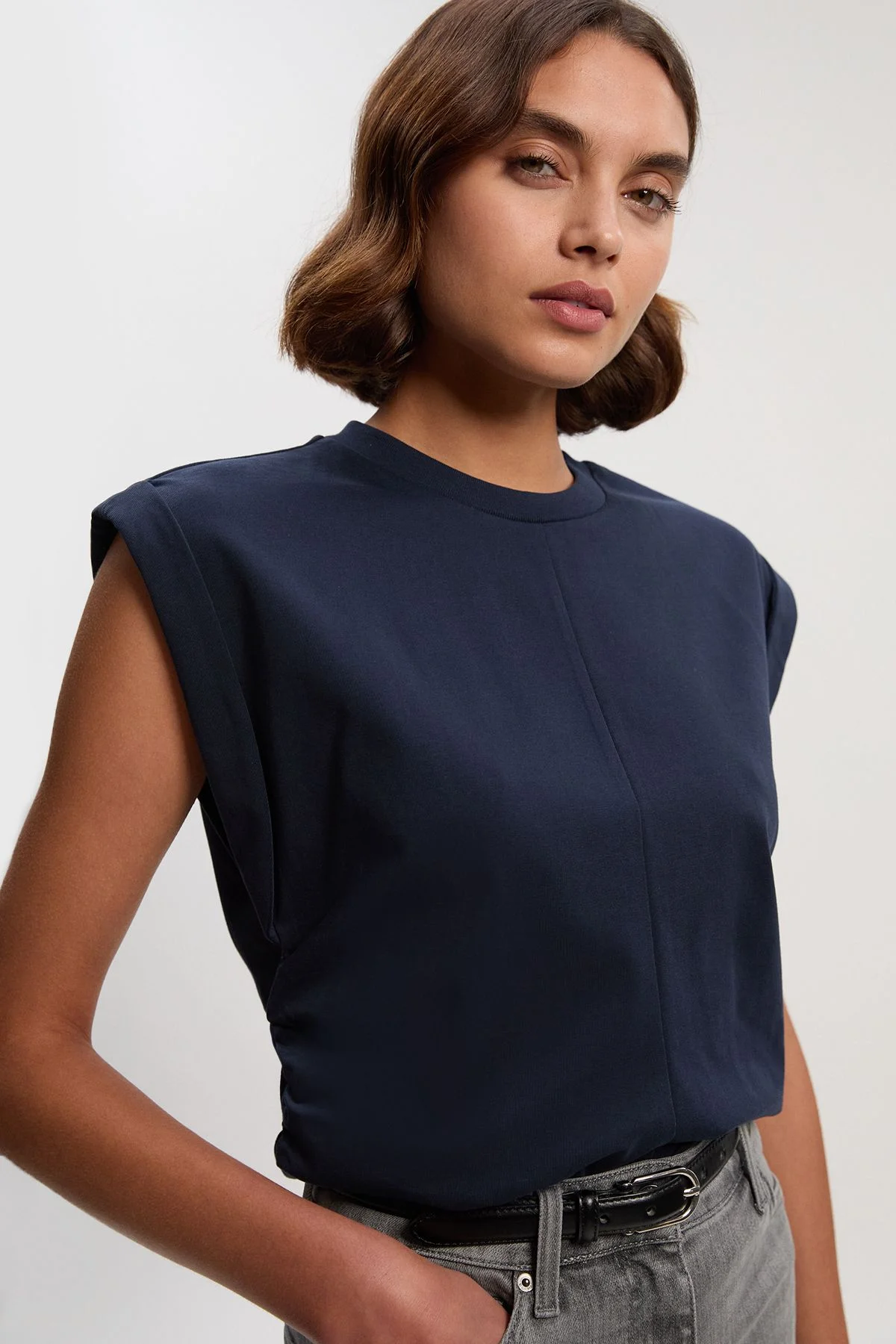 Cotton Ruched Waist Detail Tshirt - 1