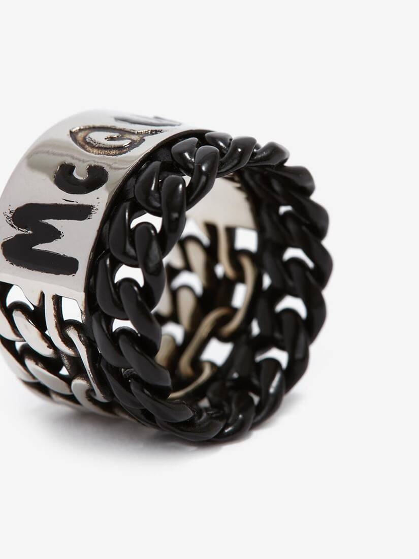Mcqueen Graffiti Ring in Antique Silver - 4