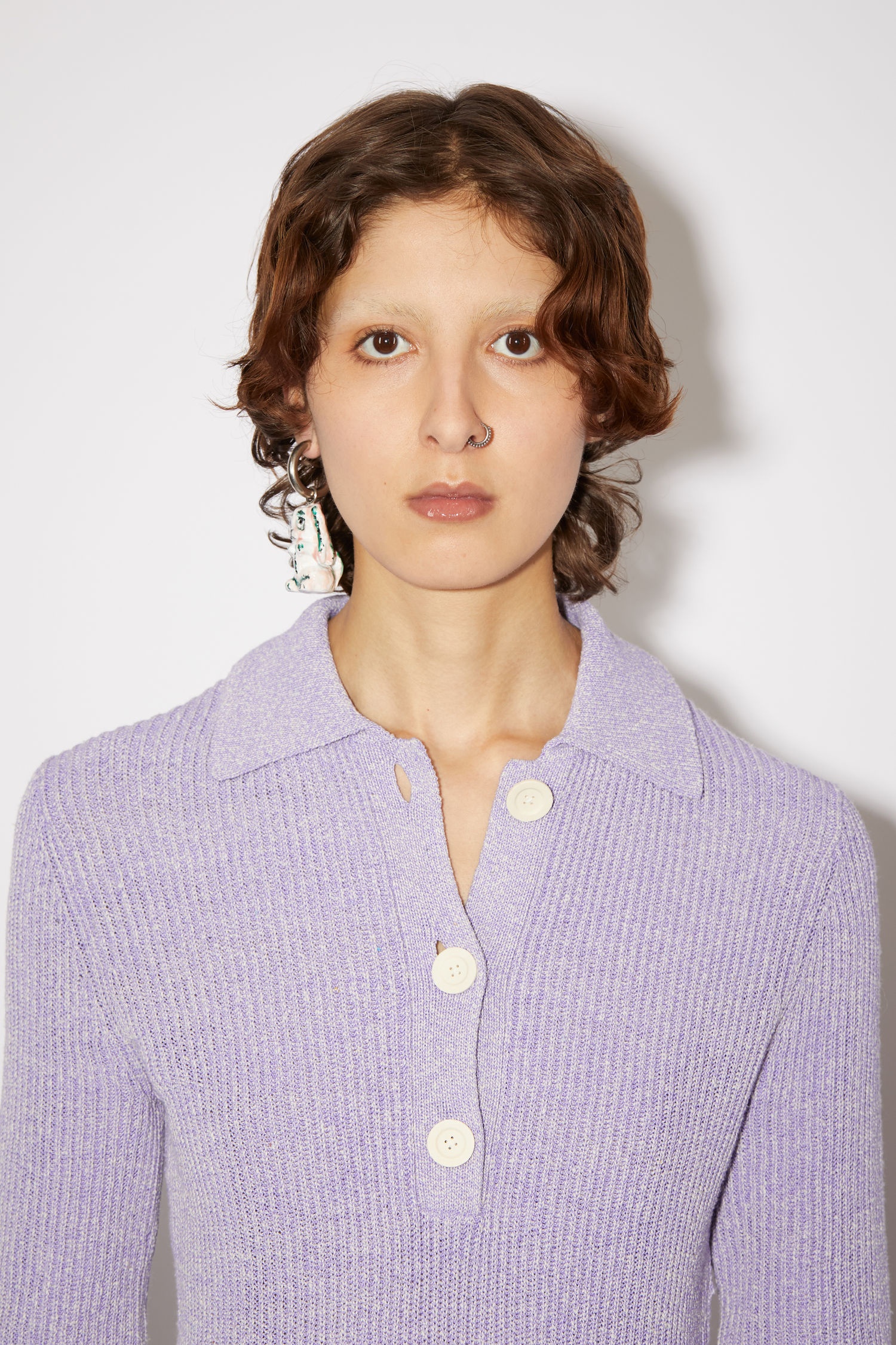 Ribbed polo dress - Lilac purple - 6