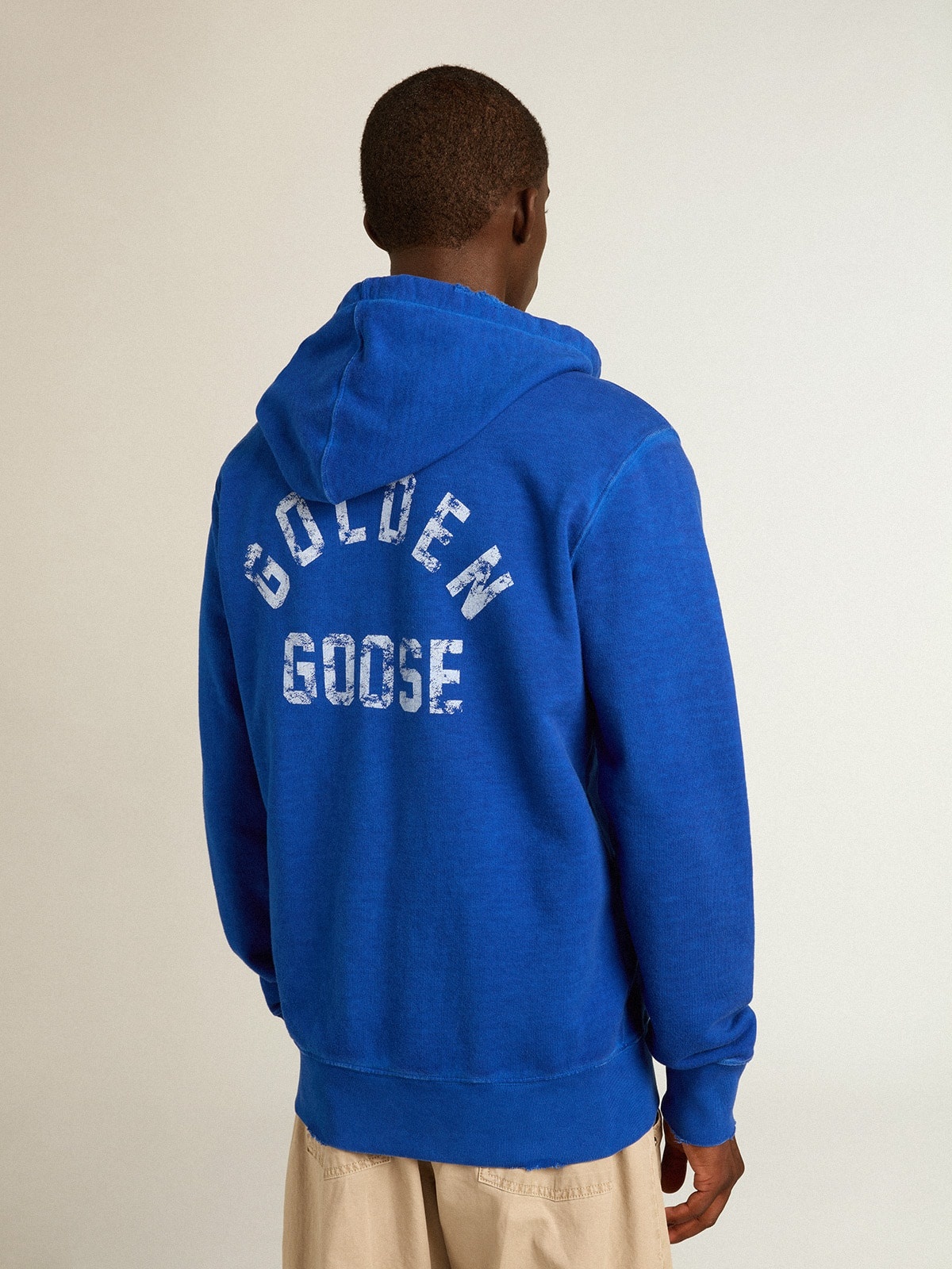 Men's blue-colored hoodie with lettering on the back - 4