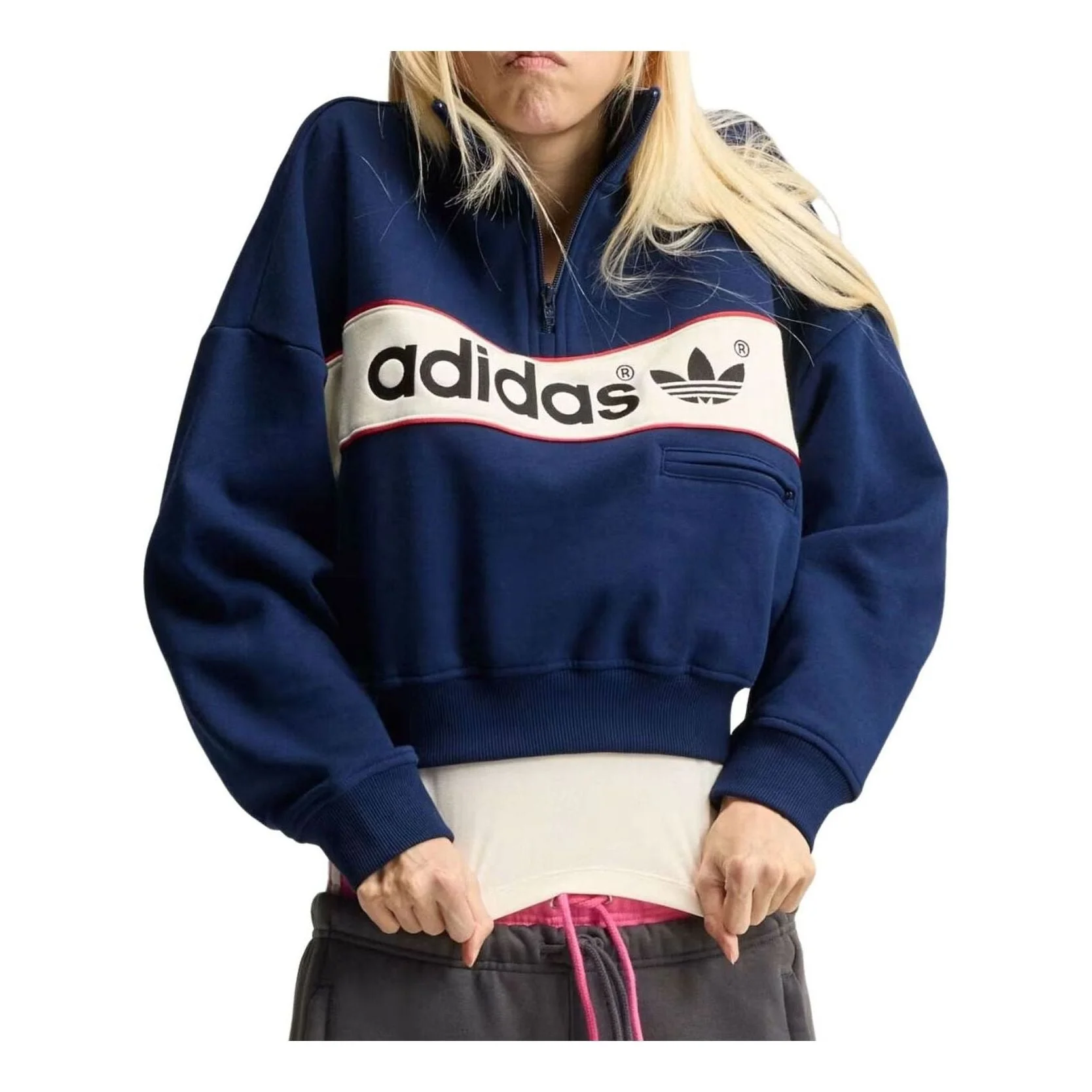 (WMNS) adidas adiSignature NY Quarter Zip Sweatshirt Asia Sizing 'Team Navy Blue 2' LD1666 - 1