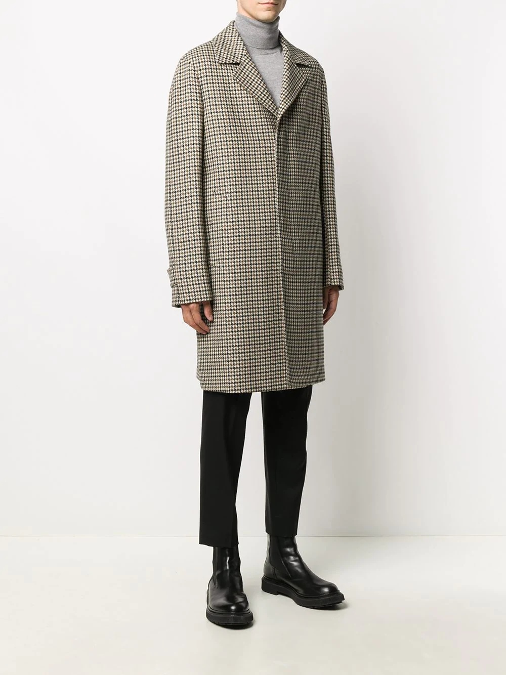 houndstooth-print single breasted coat  - 3