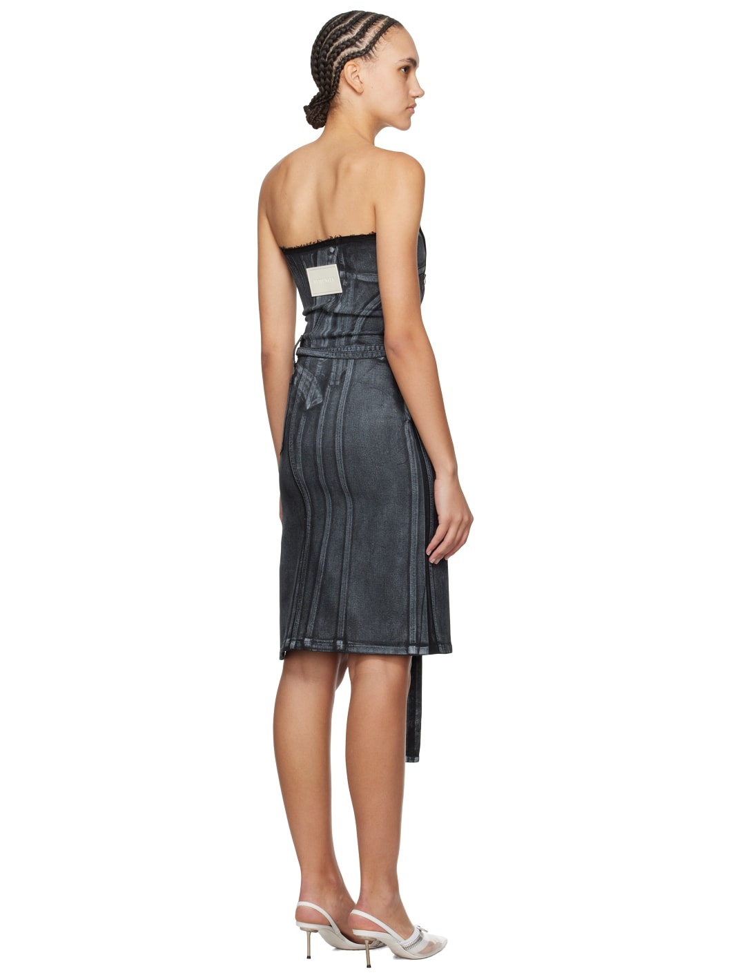Black Belted Denim Minidress - 3