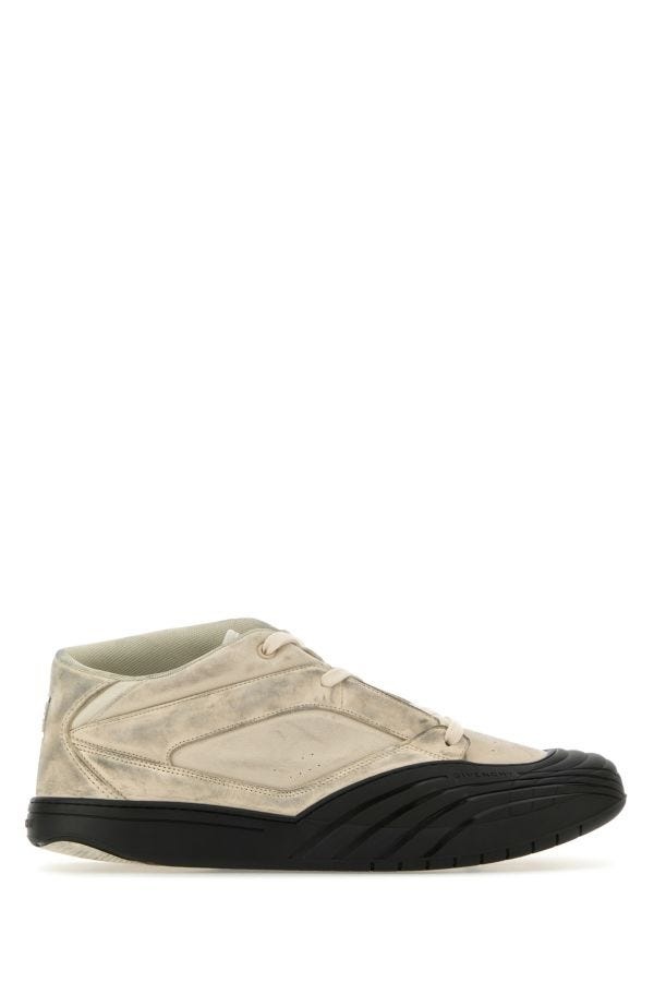Sand fabric and leather sneakers - 1