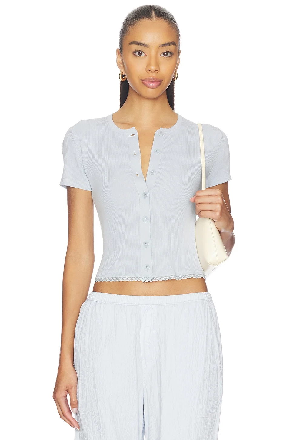 Adelaide Slim Short Sleeve Cardigan With Lace - 1