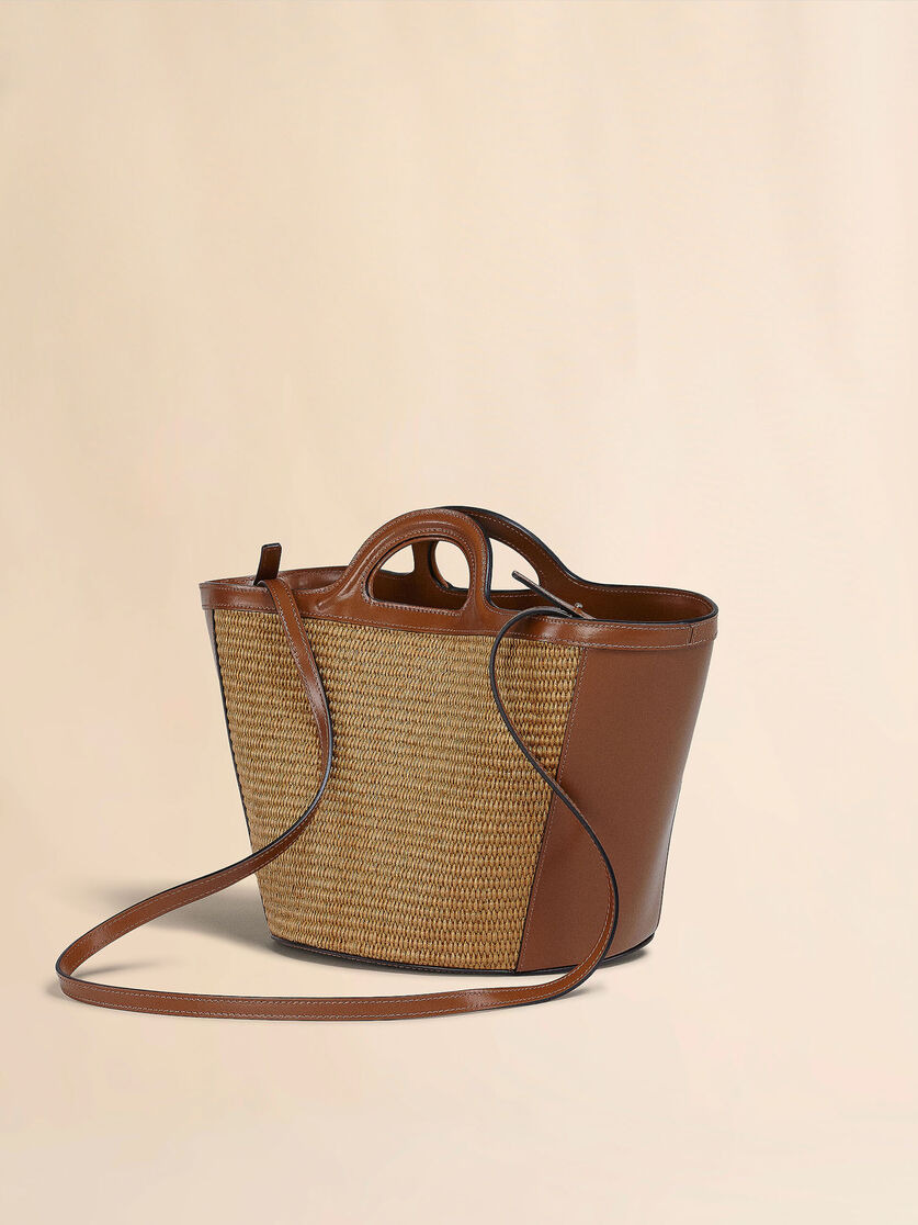 TROPICALIA SMALL BAG IN BROWN LEATHER AND RAFFIA - 3