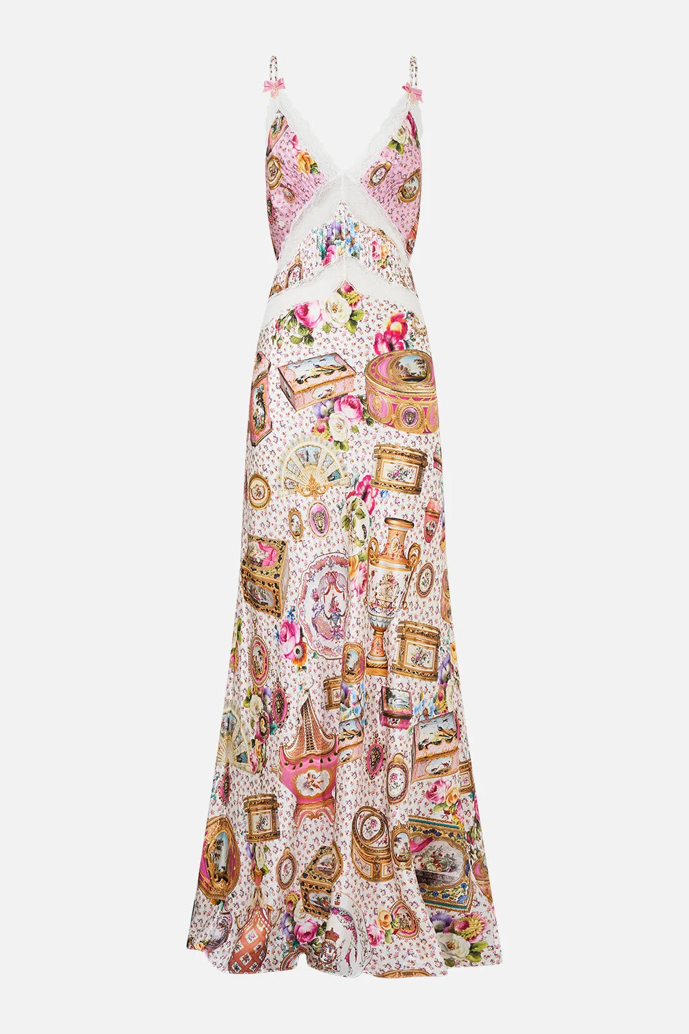 V-NECK LONG BIAS SLIP DRESS WITH TRAIN - 1
