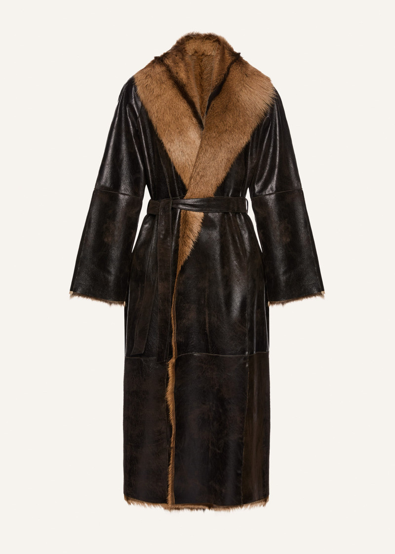 Shearling wrap coat in dark brown 1
