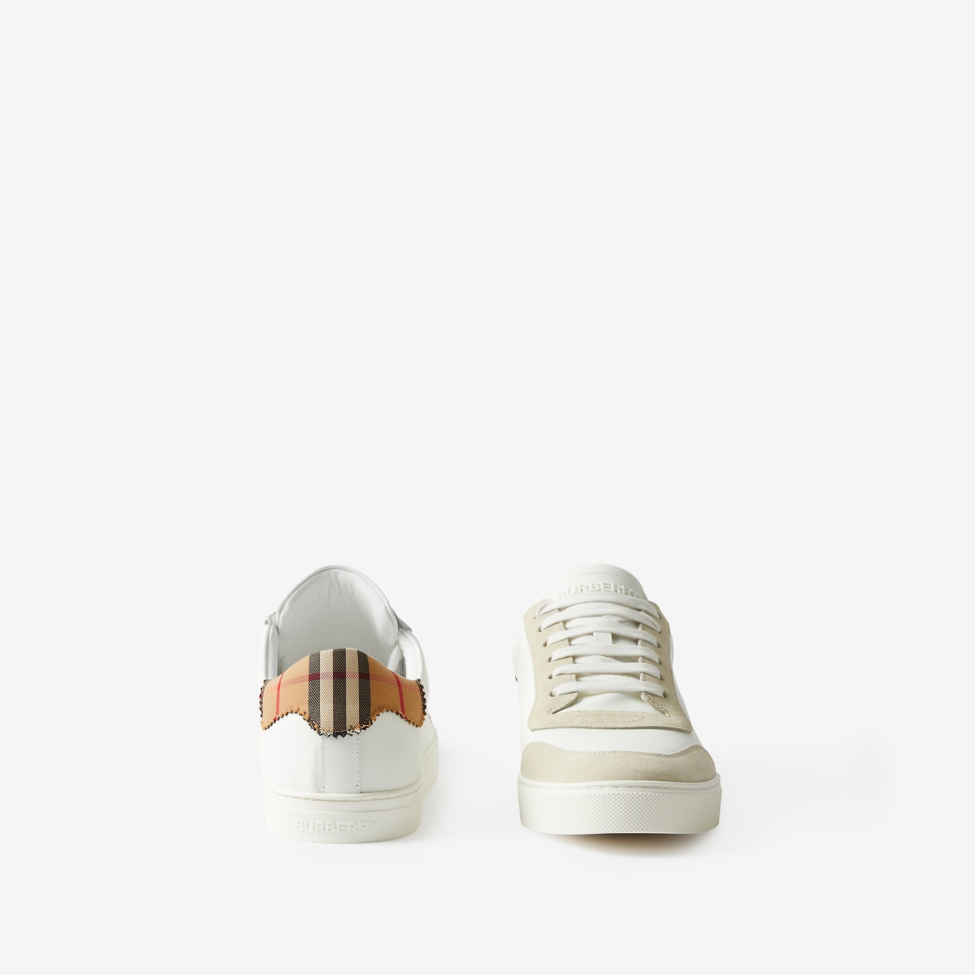 Leather, Suede and Check Cotton Sneakers - 5