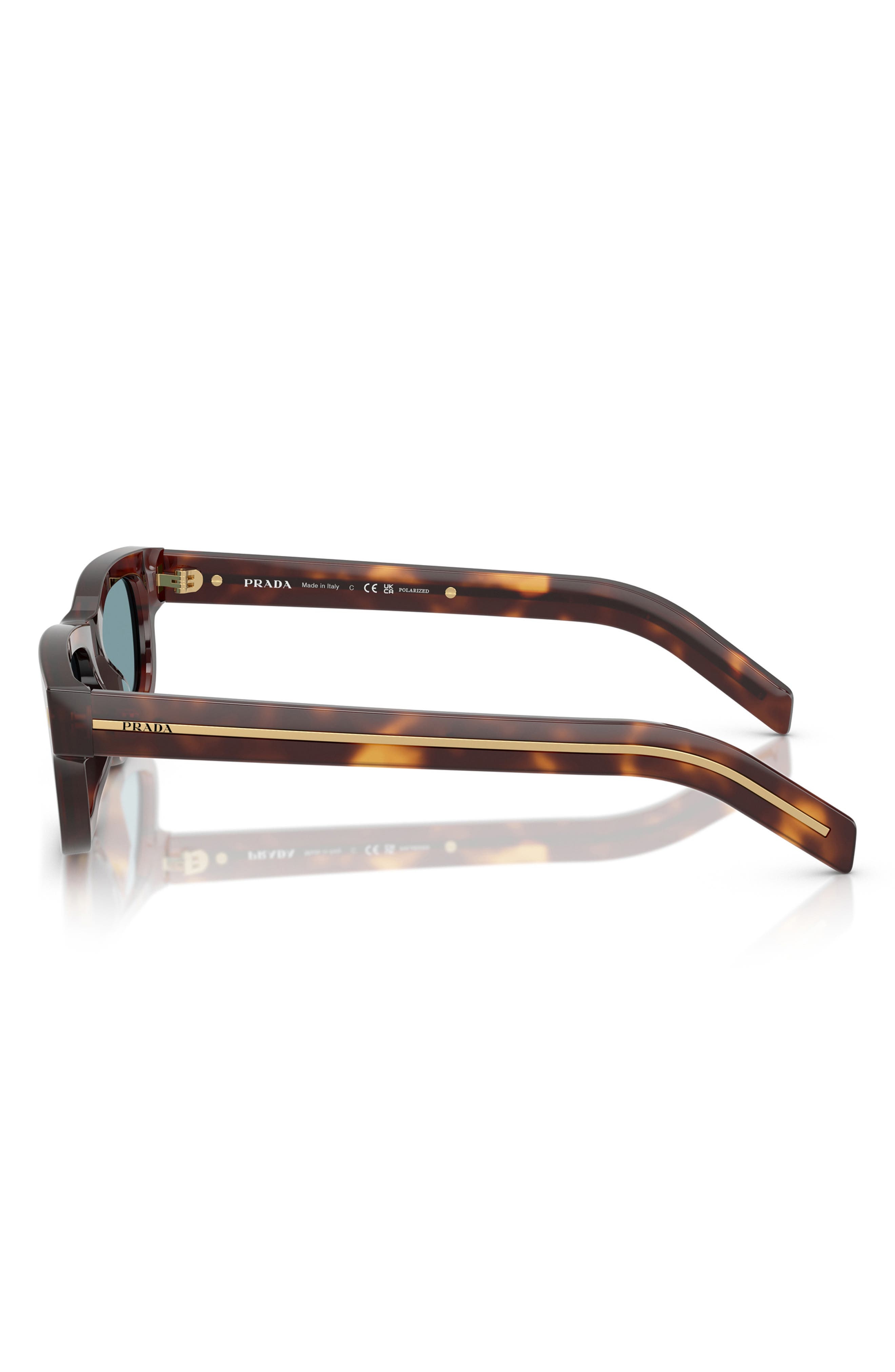 Prada 57mm Polarized Rectangular Sunglasses in Brown Tort at Nordstrom - 3