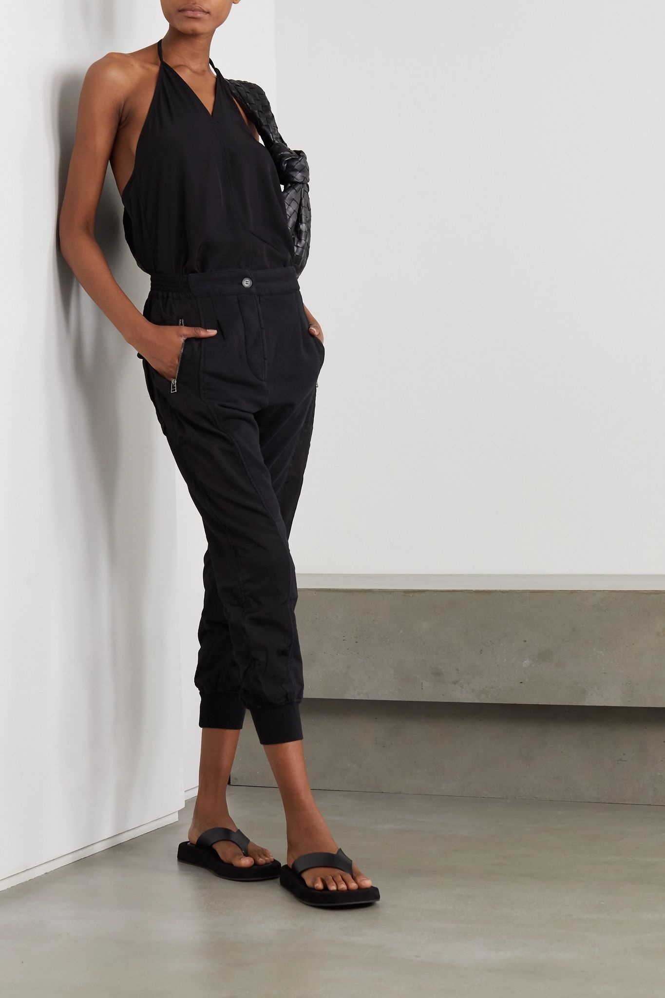 Cropped cotton-jersey and poplin track pants - 2