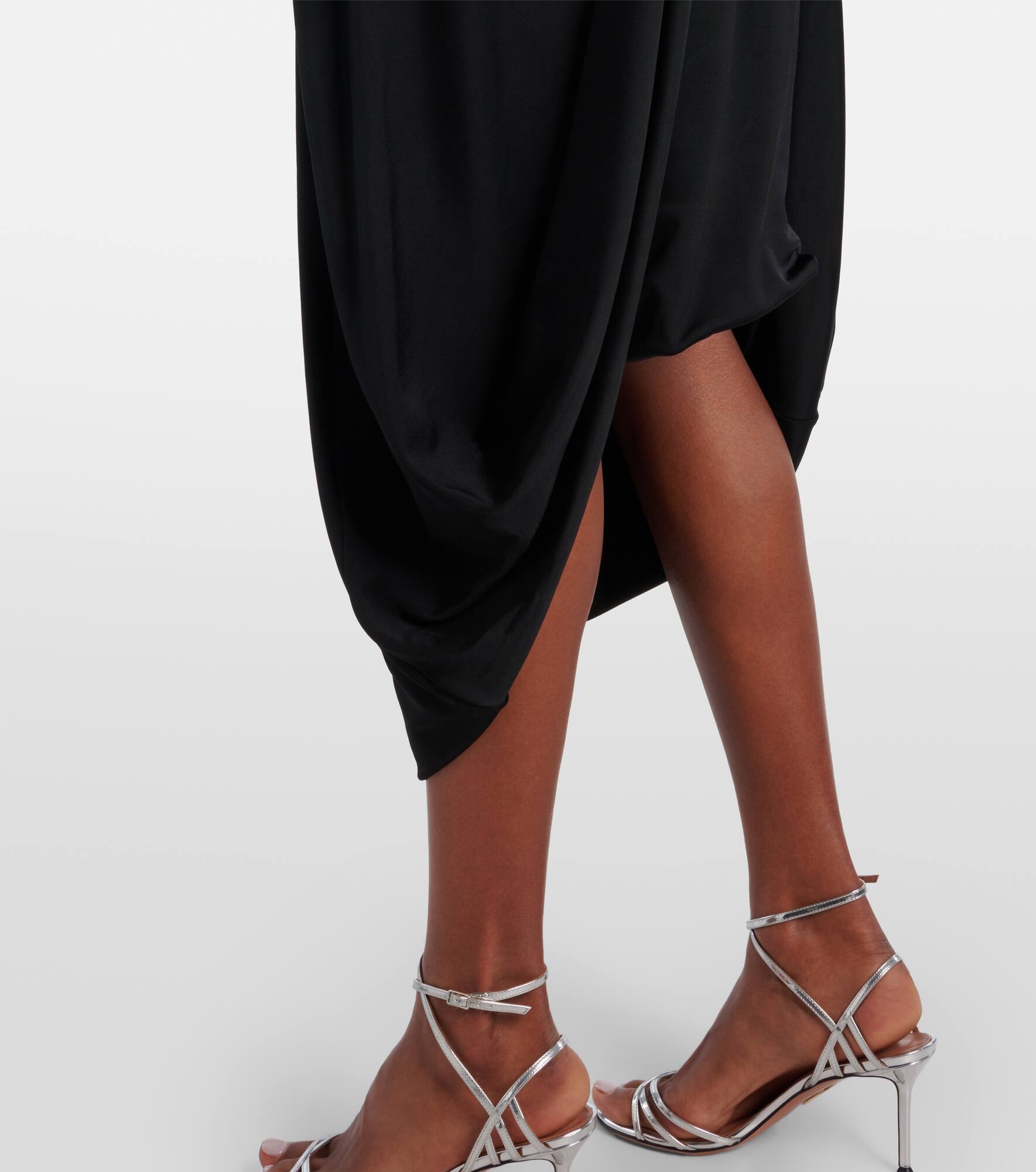 Draped embellished satin midi dress - 5