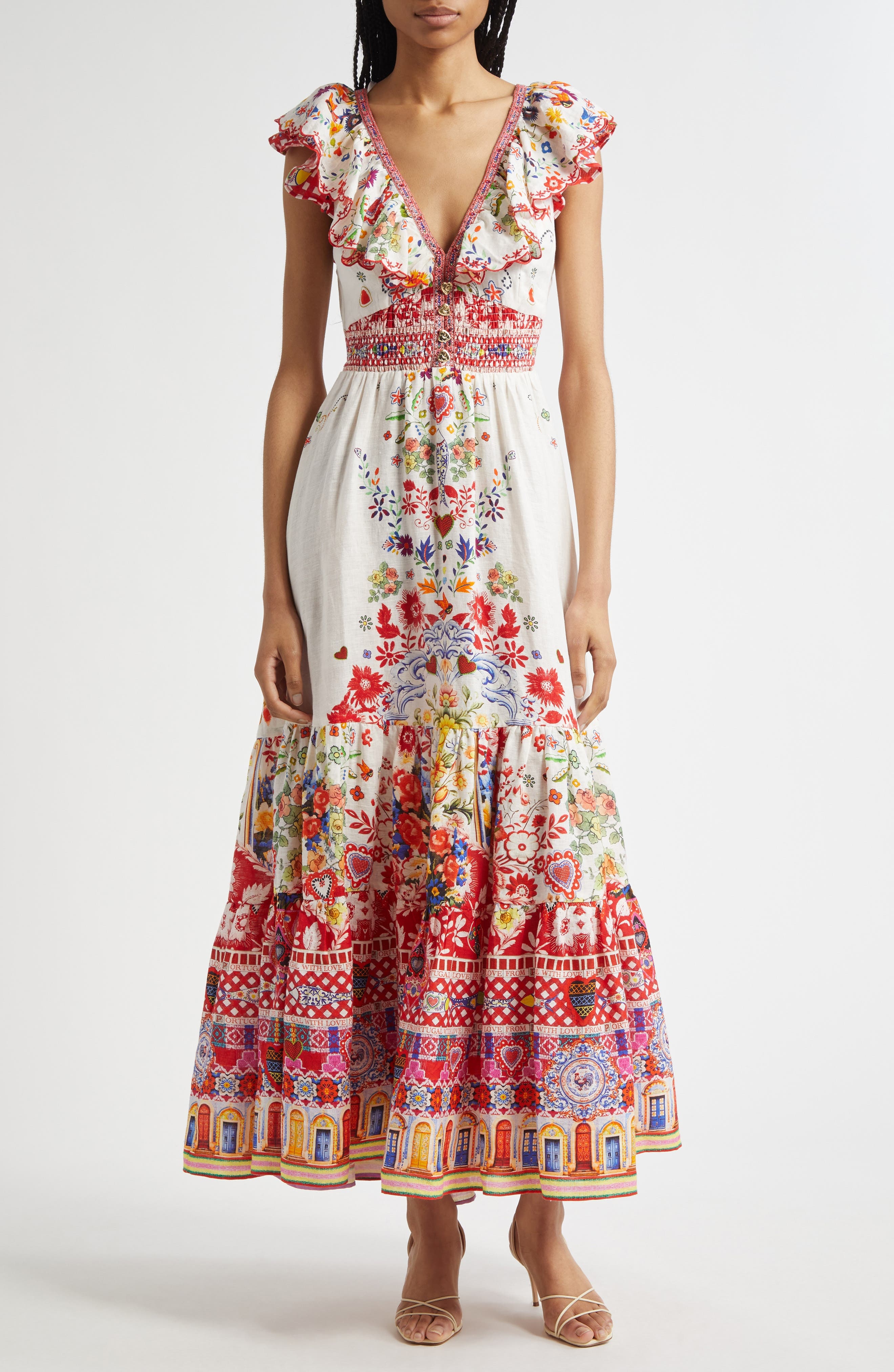 Camilla Tiered Ruffle Linen Maxi Dress in Faith Luck Justice at Nordstrom - 1