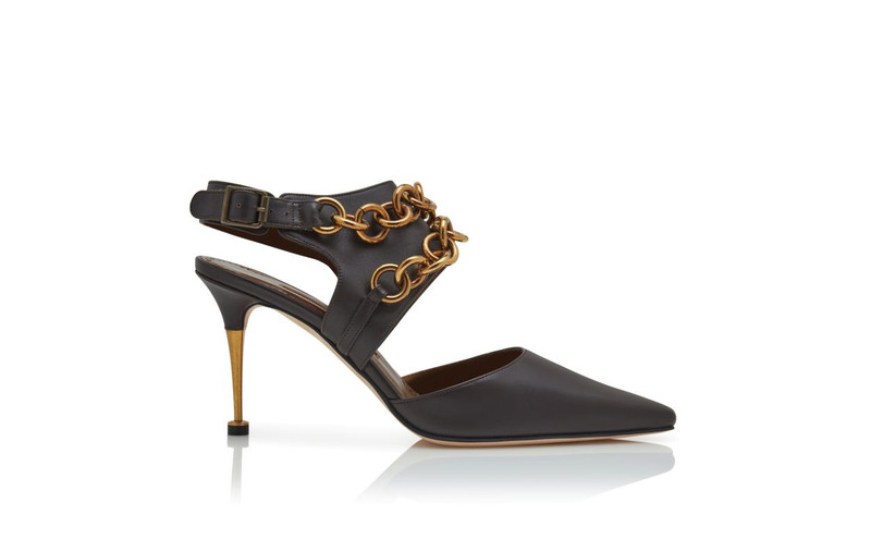 Dark Brown Calf Leather Ankle Strap Pumps 1
