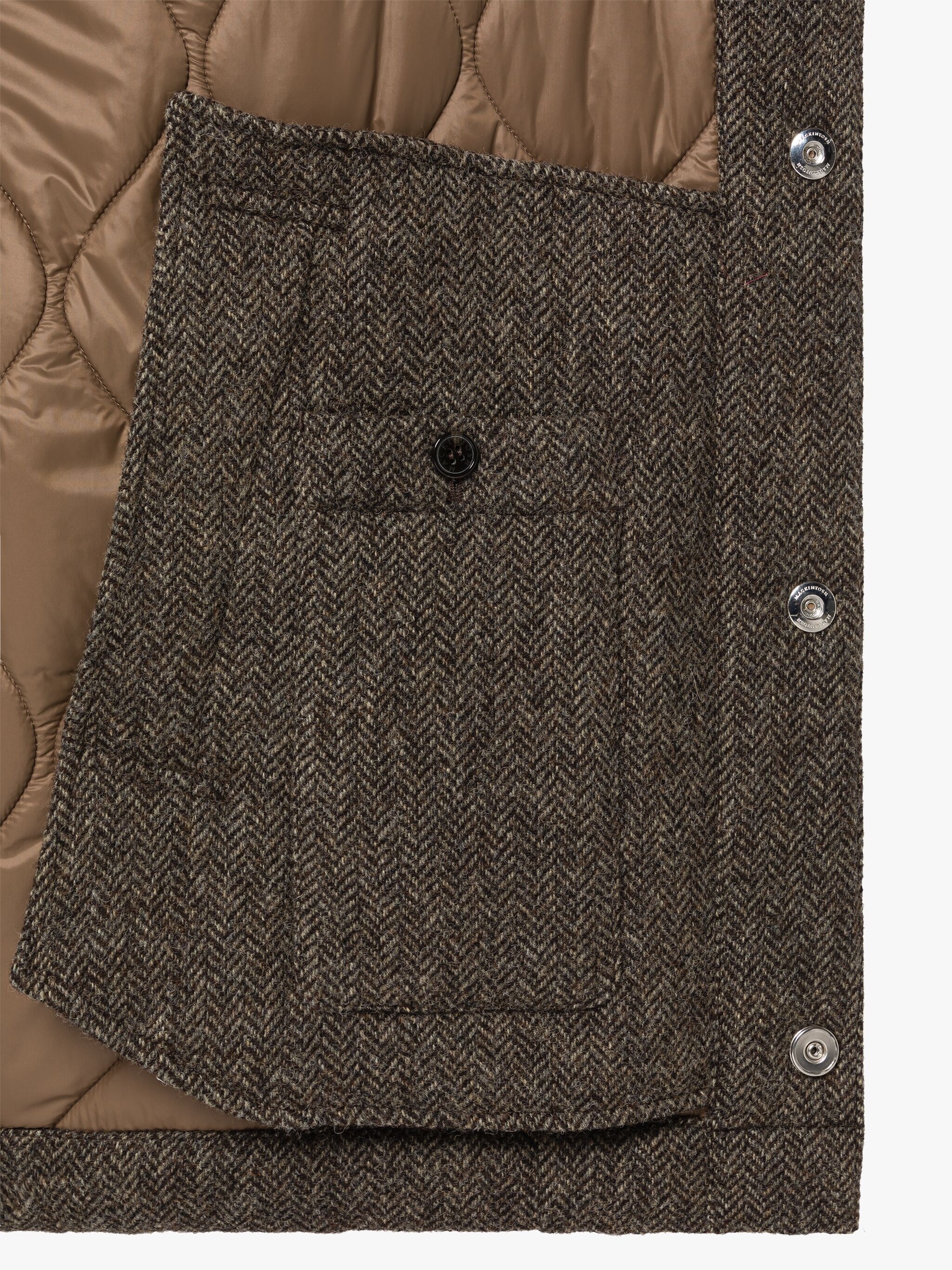 TEEMING BROWN HERRINGBONE WOOL QUILTED COACH JACKET - 6