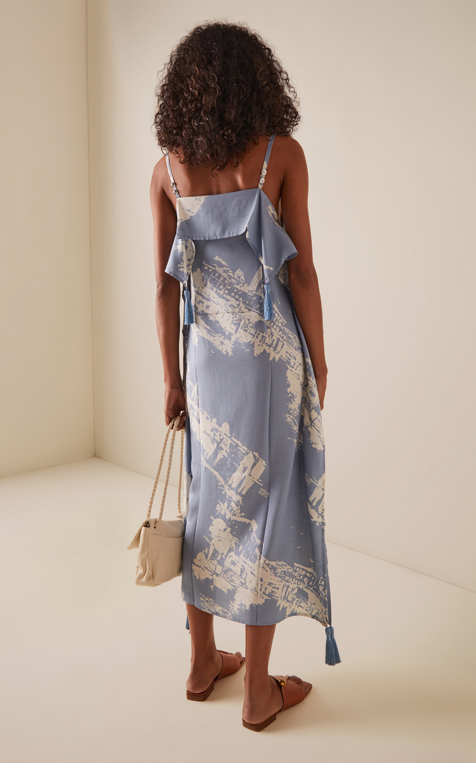 Draped Silk-Cotton Midi Dress blue - 4