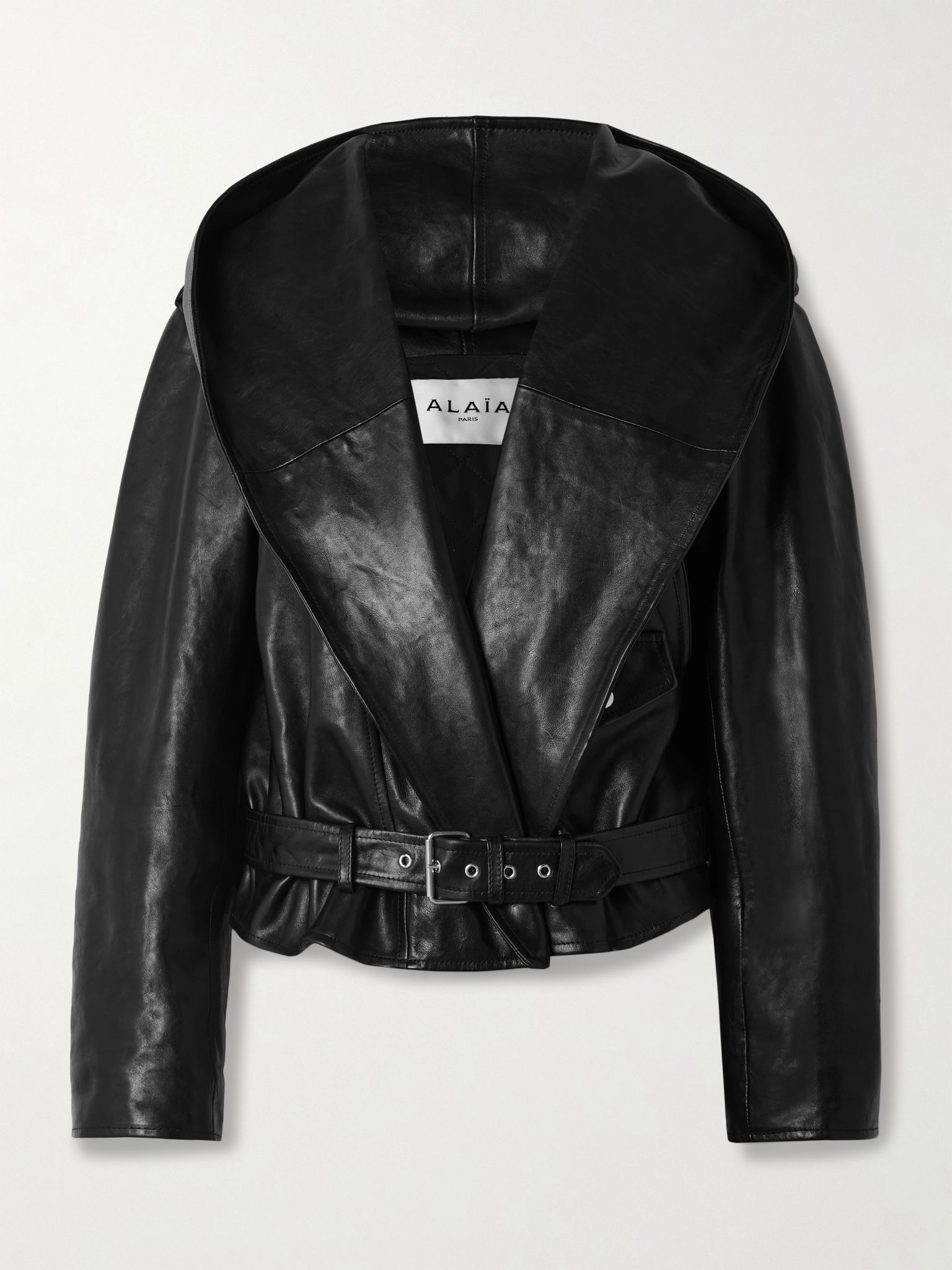 Hooded leather biker jacket Black - 1
