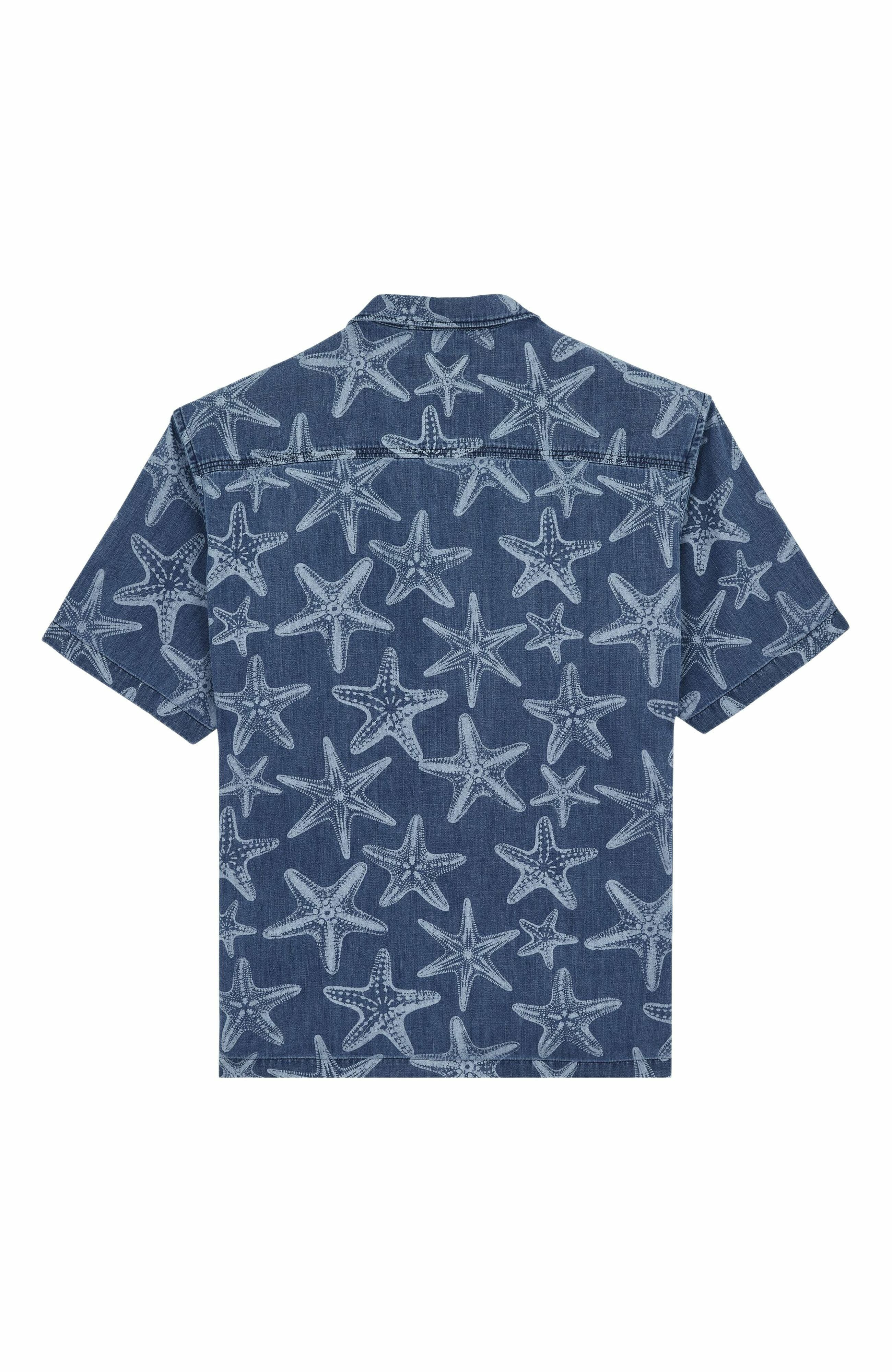 Vilebrequin Men's Starfish Light Printed Denim Bowling Shirt in Bleach Denim W4 at Nordstrom - 3