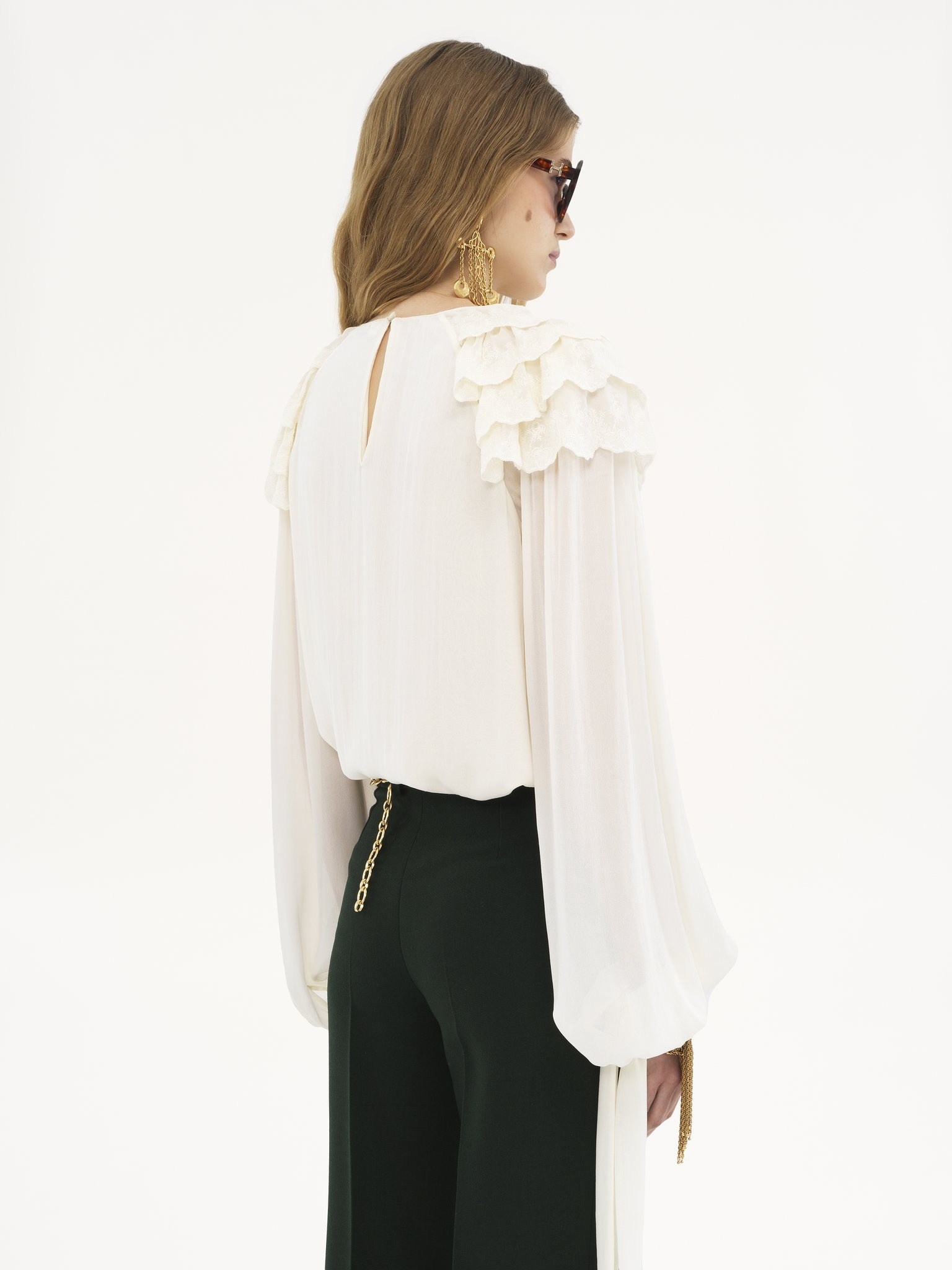 GATHERED RUFFLE TOP IN SILK GEORGETTE - 5