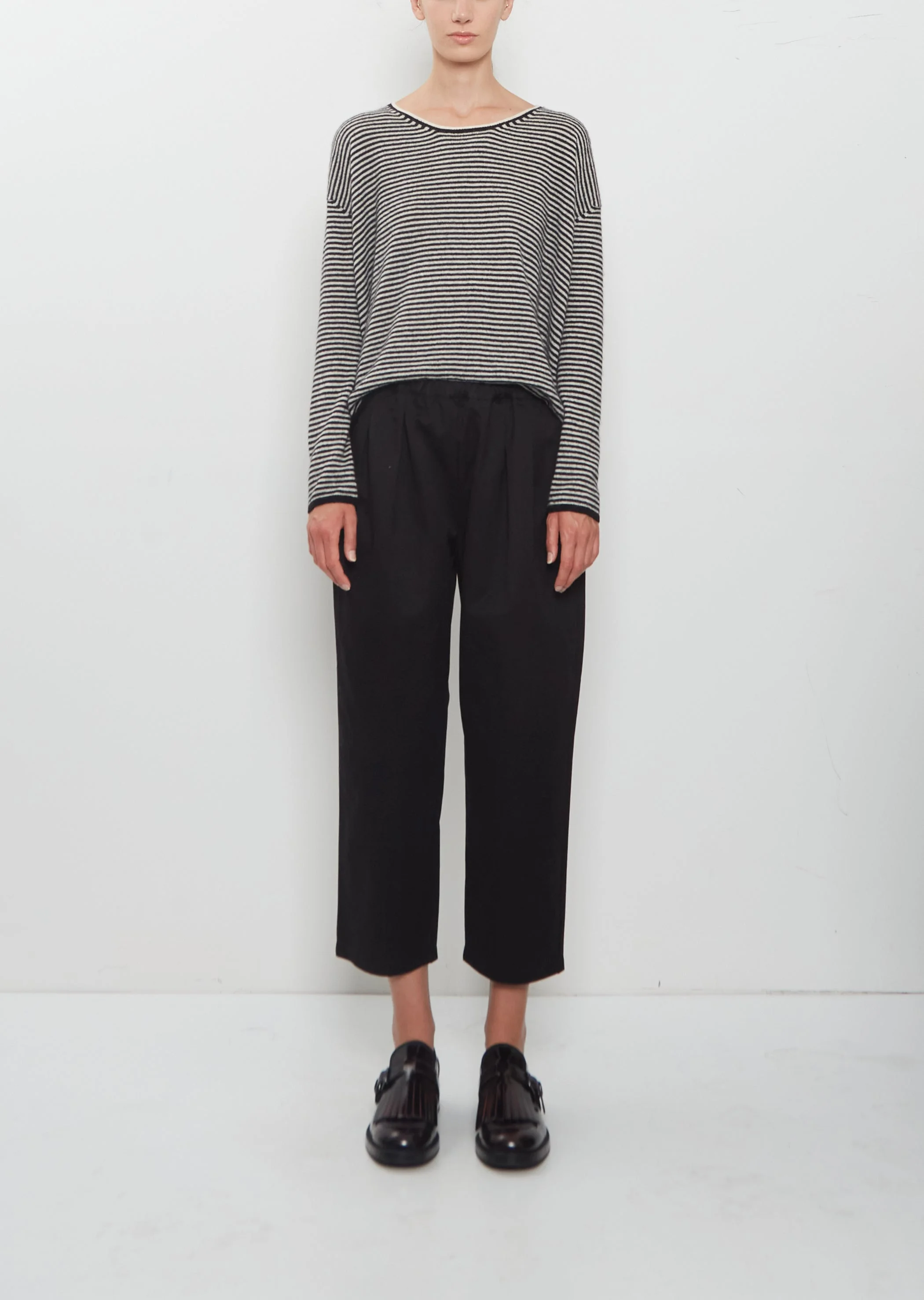 Tapered Pull-On Trousers — Black - 1